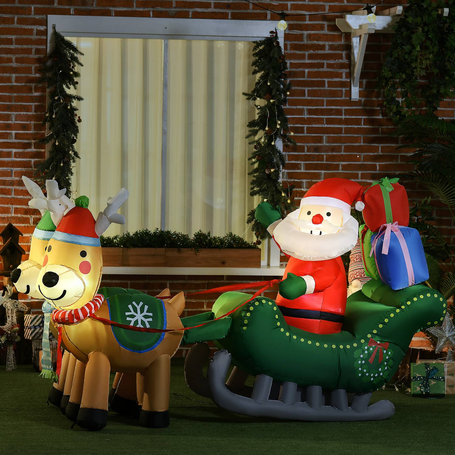 Uppblåsbar tomte med renar, 210cm LED, vattentät dekor