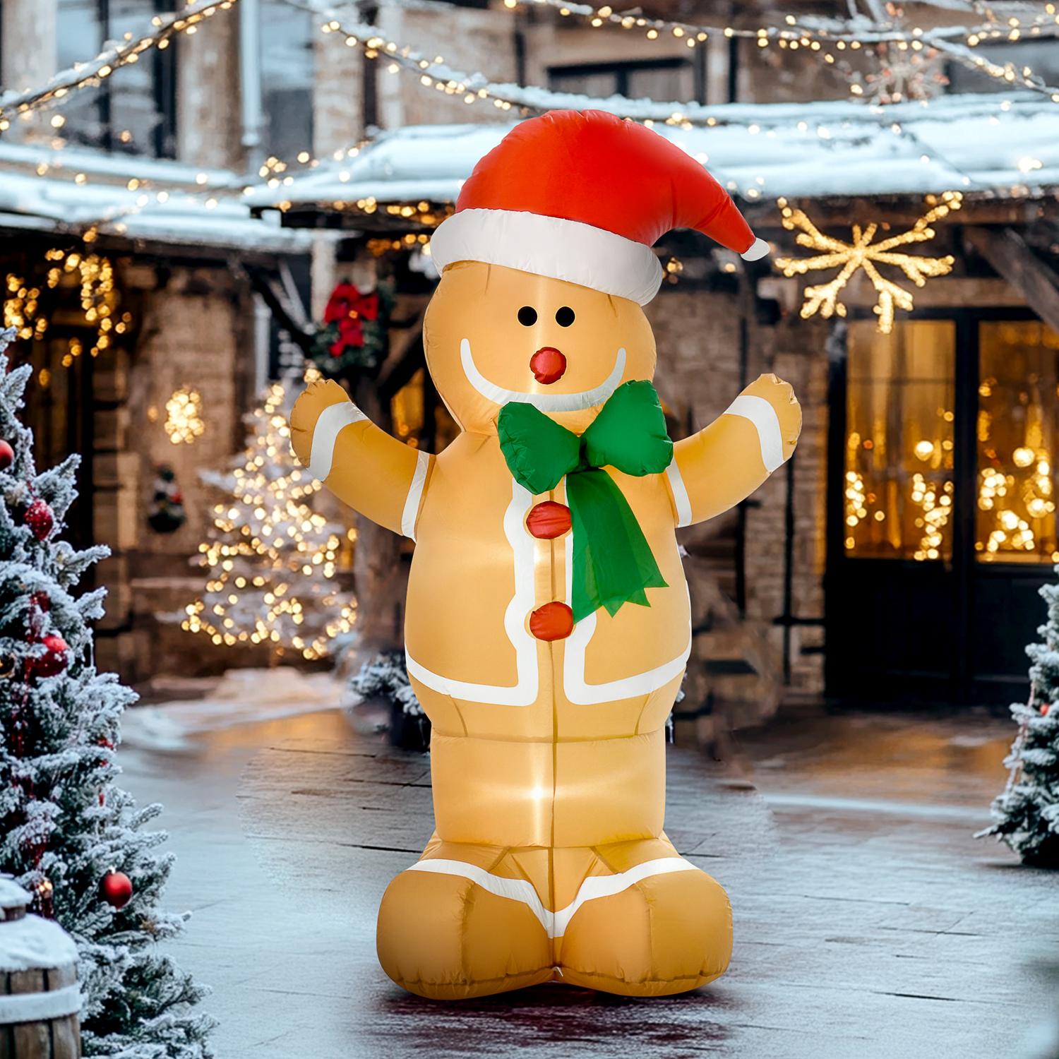 Opblaasbare peperkoekmannetje met ledverlichting, 183 cm, buitendecoratie