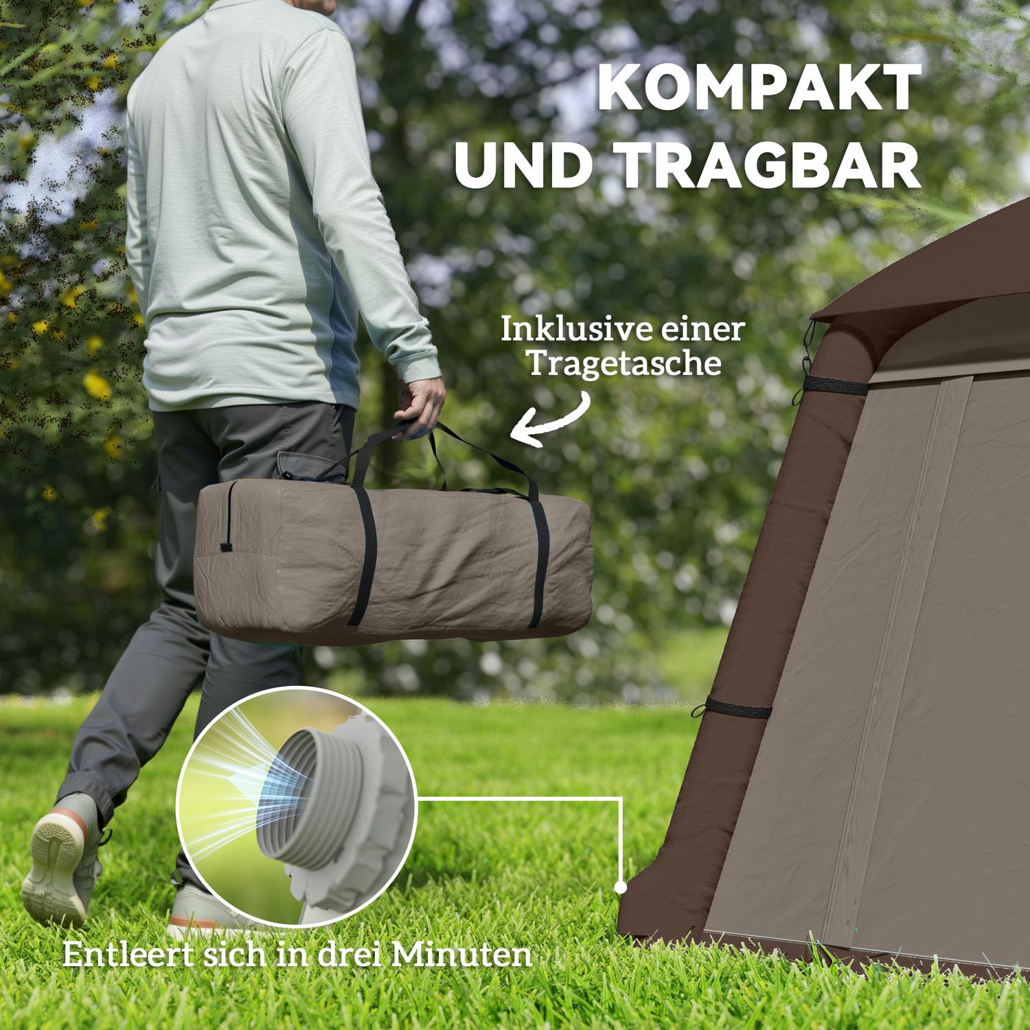 Uppblåsbart 1-2 personers campingtält – vindtätt, 4 säsonger