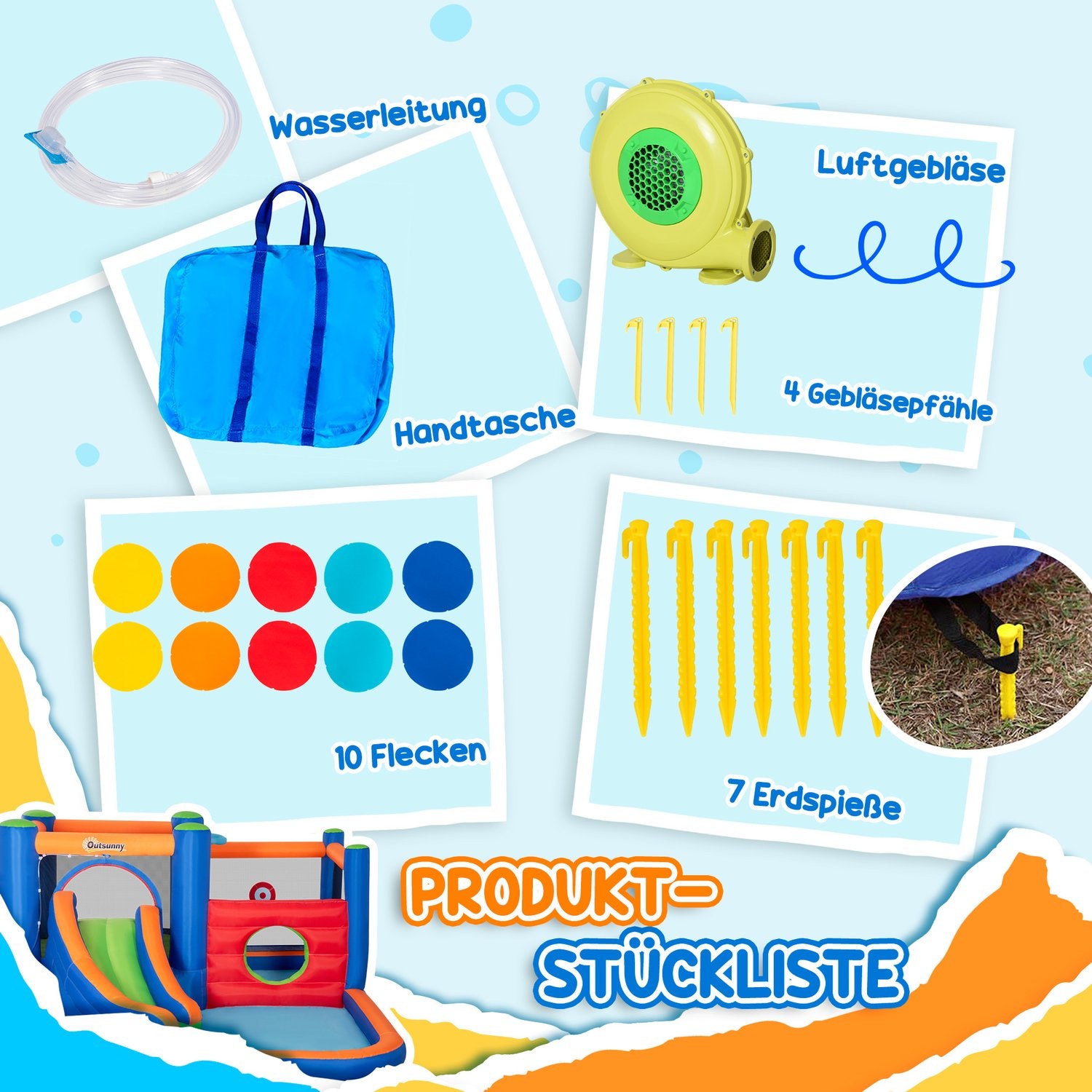 Uppblåsbar vattenpark hoppborg med rutschkana och båge