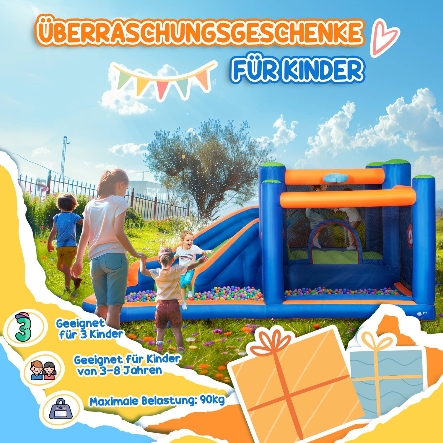 Uppblåsbar vattenpark hoppborg med rutschkana och båge