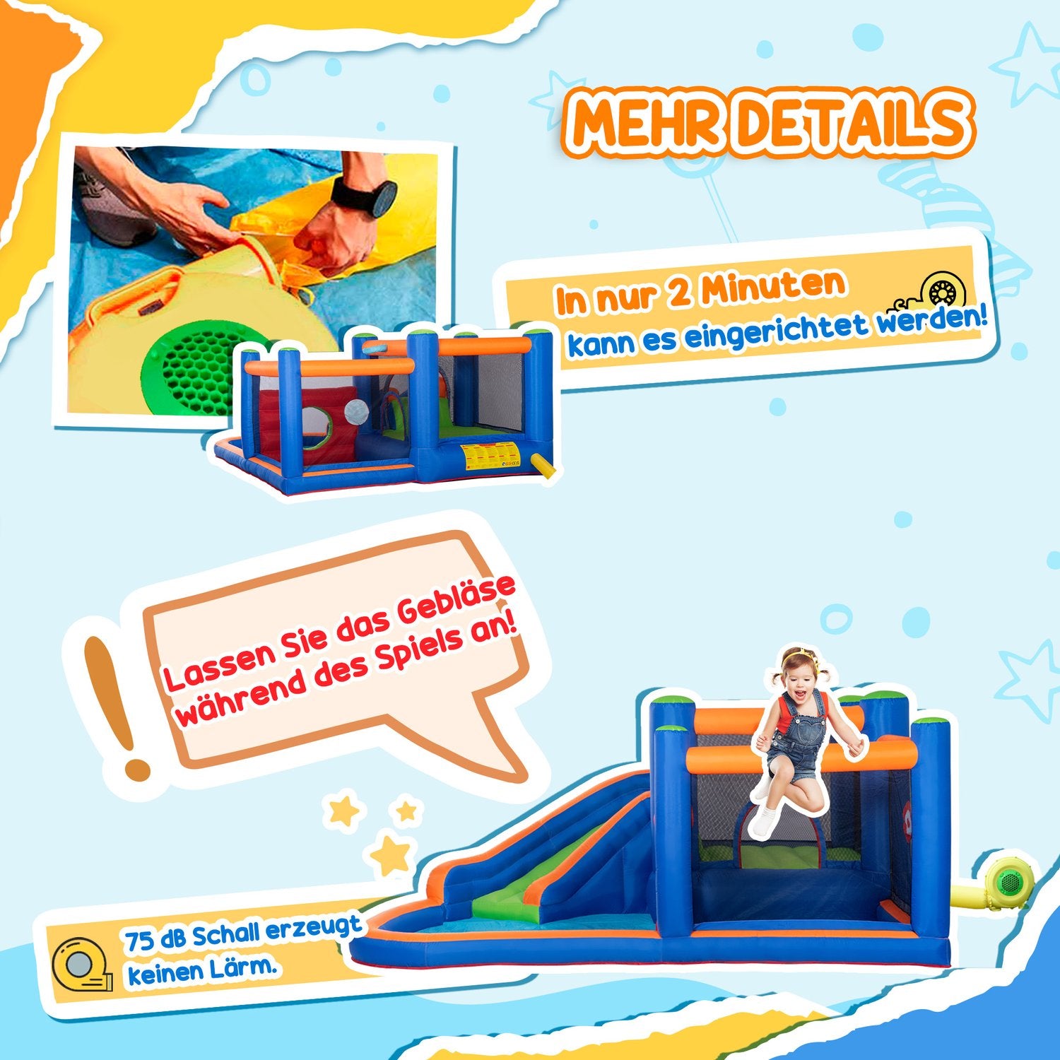 Uppblåsbar vattenpark hoppborg med rutschkana och båge