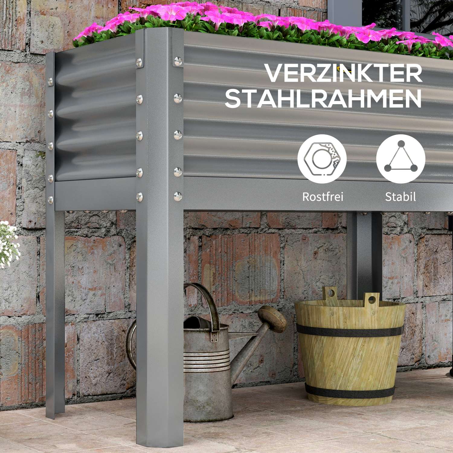 Grå upphöjd planteringslåda i stål – Örtbädd med kall ram 100x45x80 cm