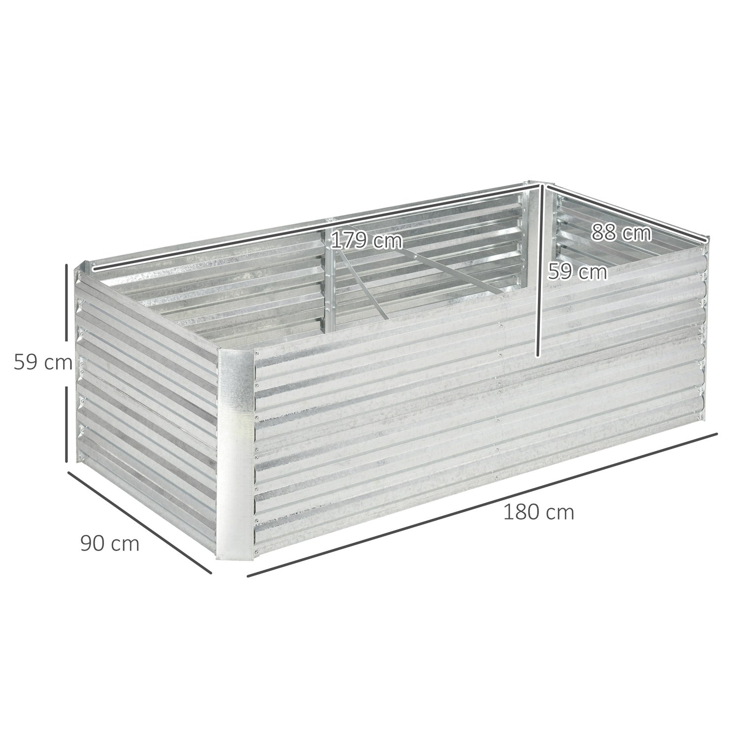 Trädgårdssäng i stål – 180x90x60 cm, perfekt för grönsaker