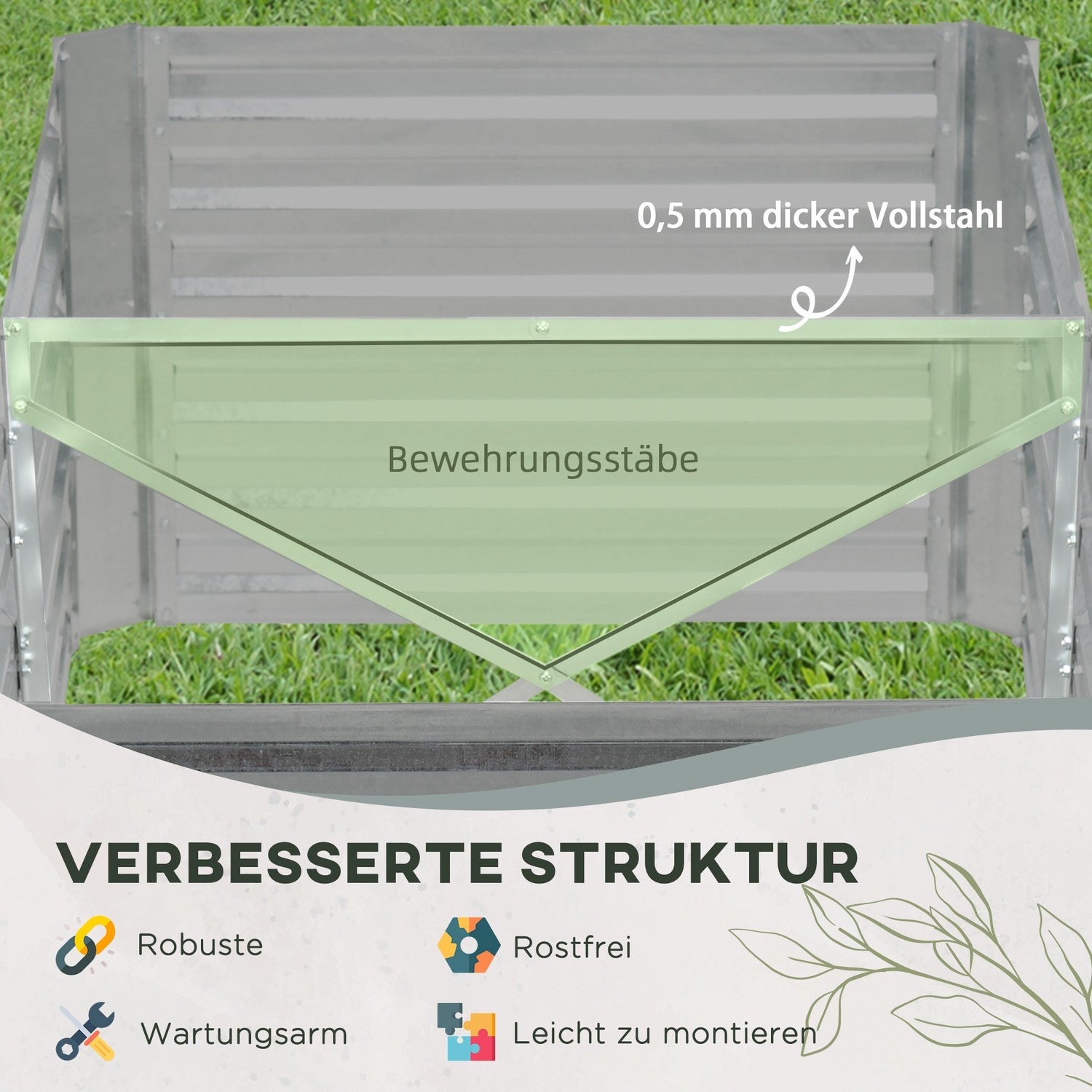 Trädgårdssäng i stål – 180x90x60 cm för växter och grönsaker