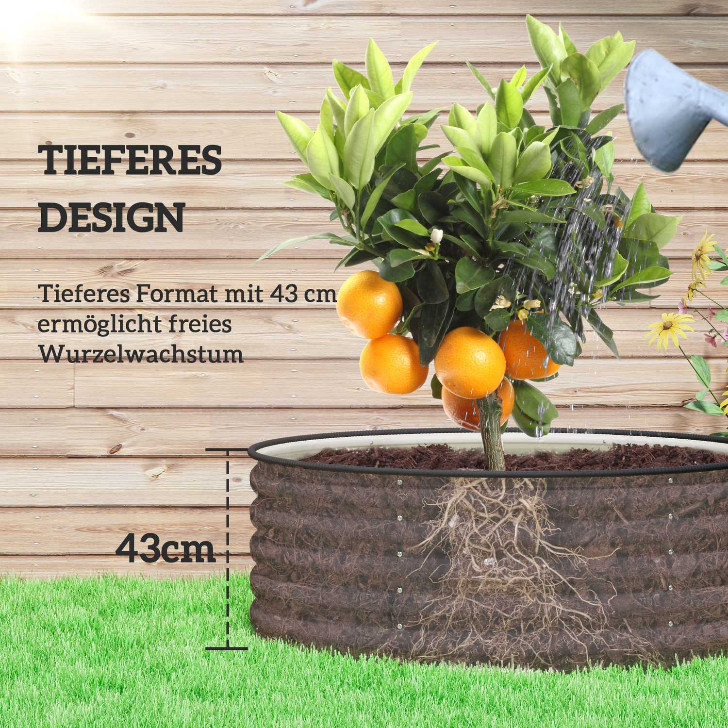 Trädgårdssäng i stål, 120x120x43 cm, stapelbar plantering