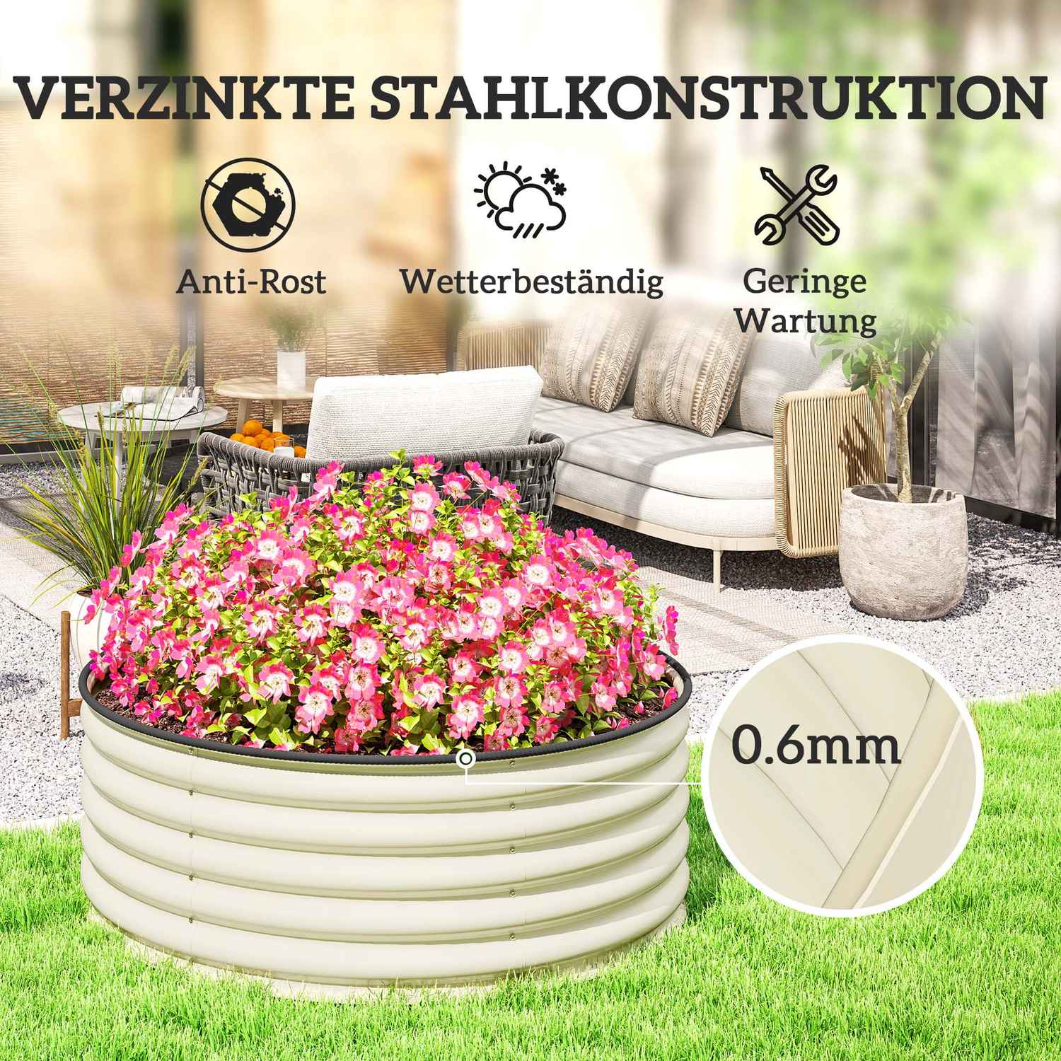 Trädgårdssäng i stål, 120x120x43 cm, stapelbar plantering
