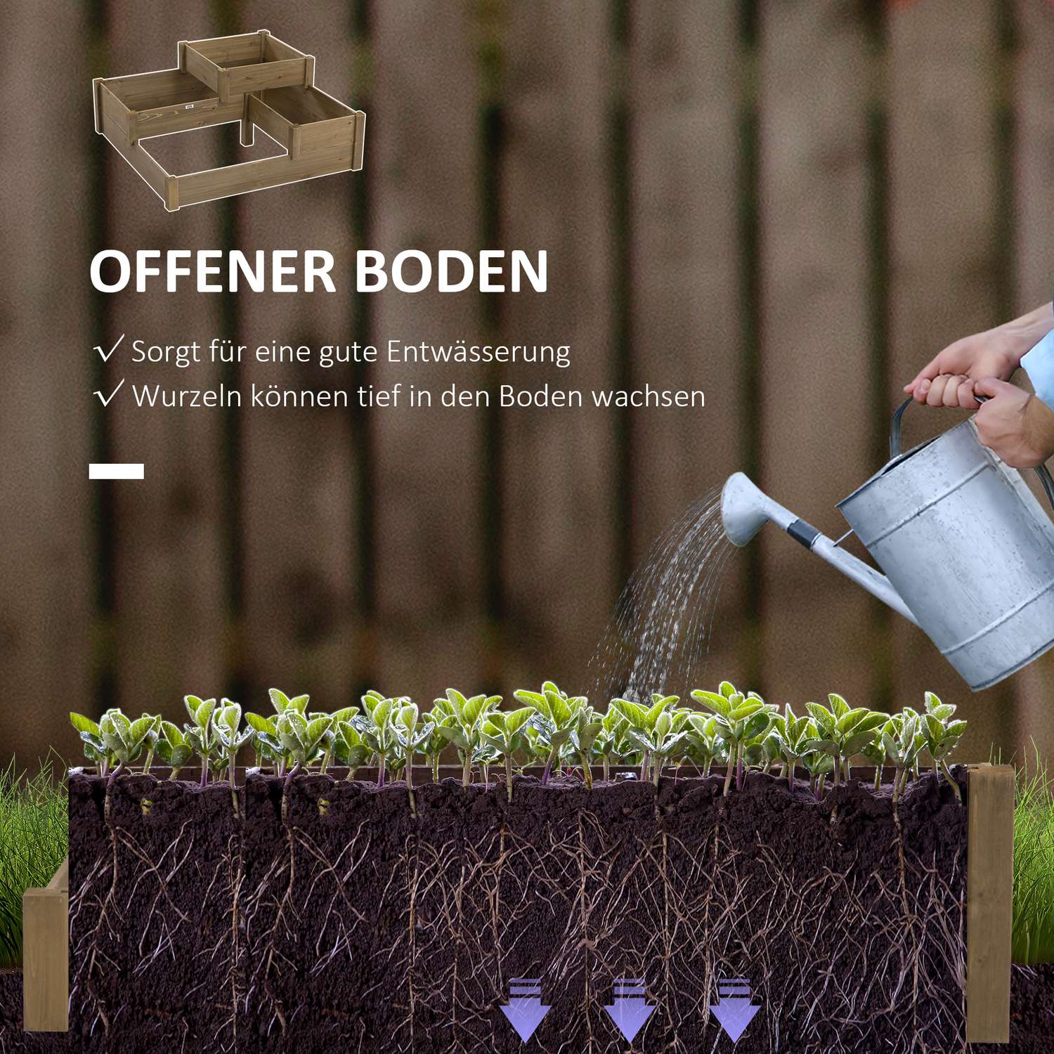 Upphöjd trädgårdssäng, gran, 3-våningssäng för örter och blommor