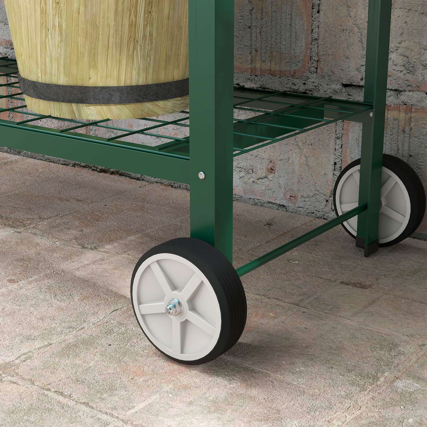 Upphöjd trädgårdssäng i metall med hjul och hylla, 109x44x80 cm