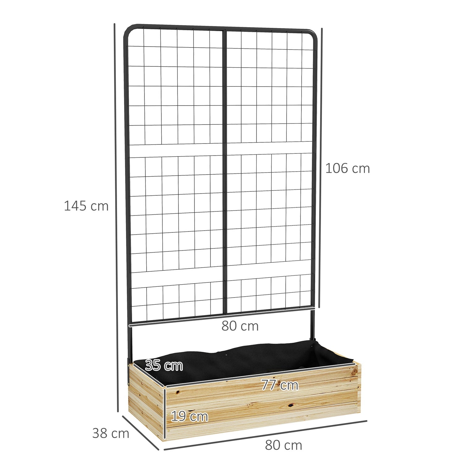Upphöjd träsäng med spaljé – 80x38x145 cm Planteringslåda