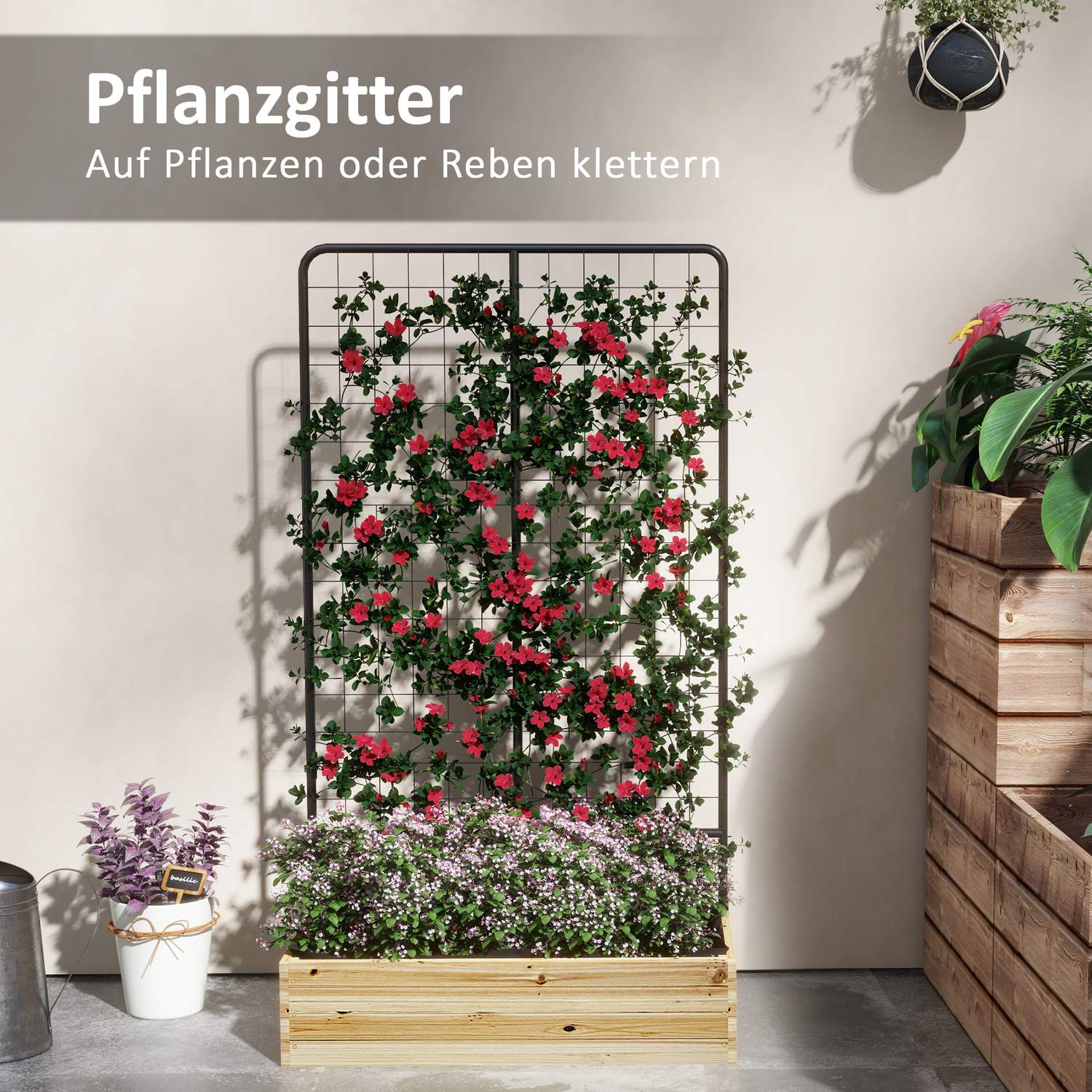 Upphöjd träsäng med spaljé – 80x38x145 cm Planteringslåda