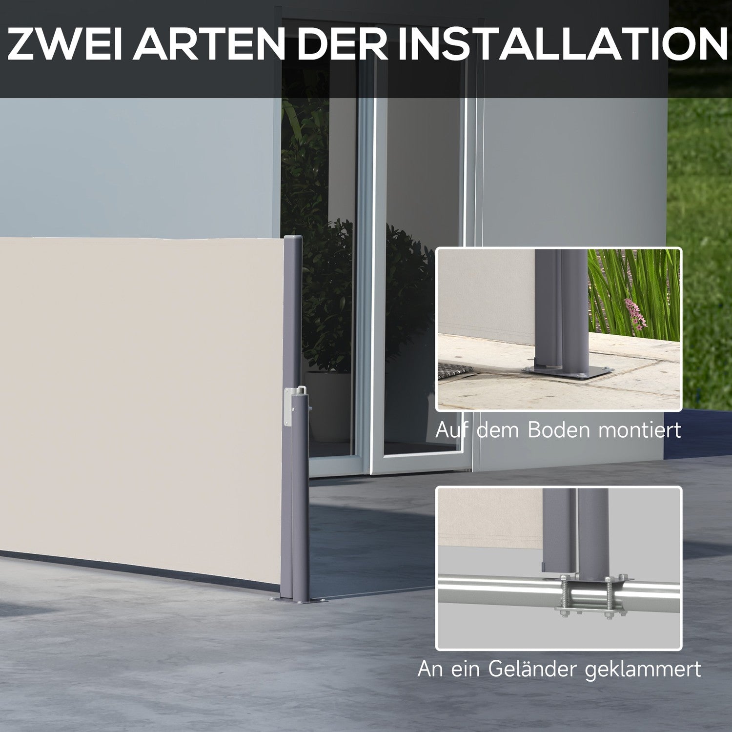 Utdragbar ljusgrå trädgårdsmarkis 300x100cm, UV & vindskydd