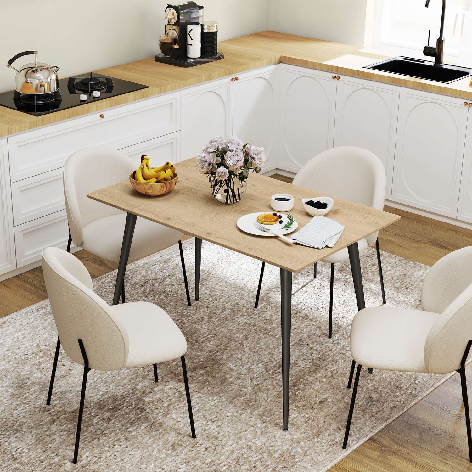 Utdragbart matbord, säten 6-8, stålben, naturlig finish