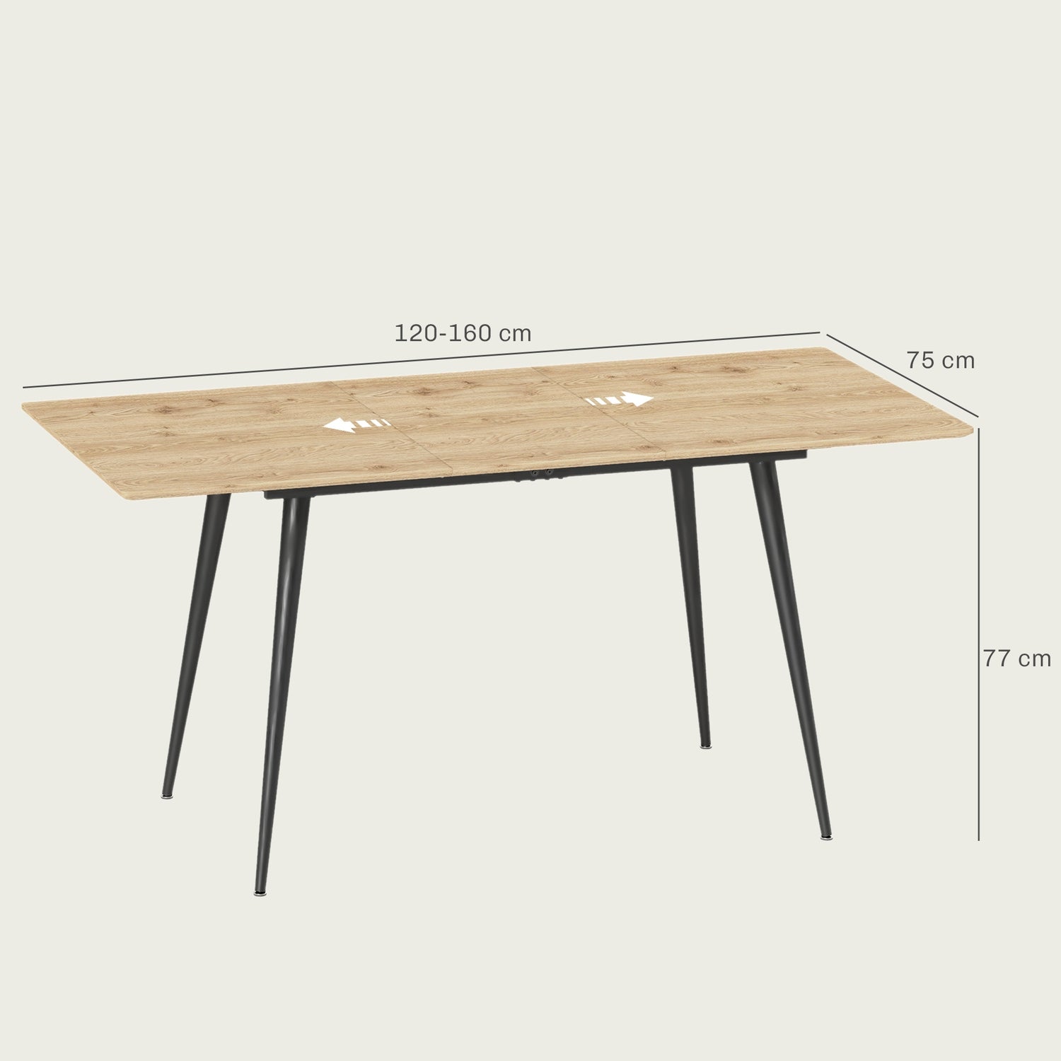 Utdragbart matbord, säten 6-8, stålben, naturlig finish