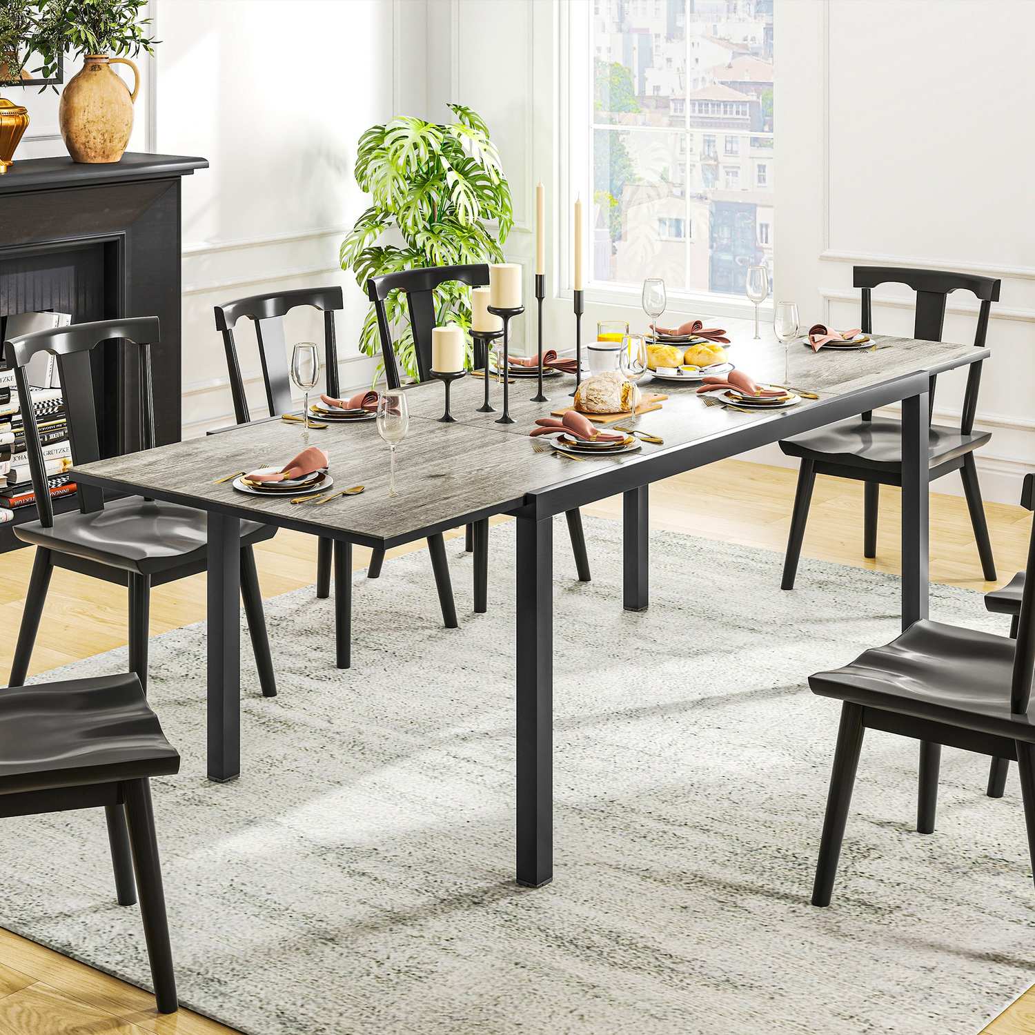 Utdragbart trädgårdsmatbord i aluminium, 6-8 platser, grått