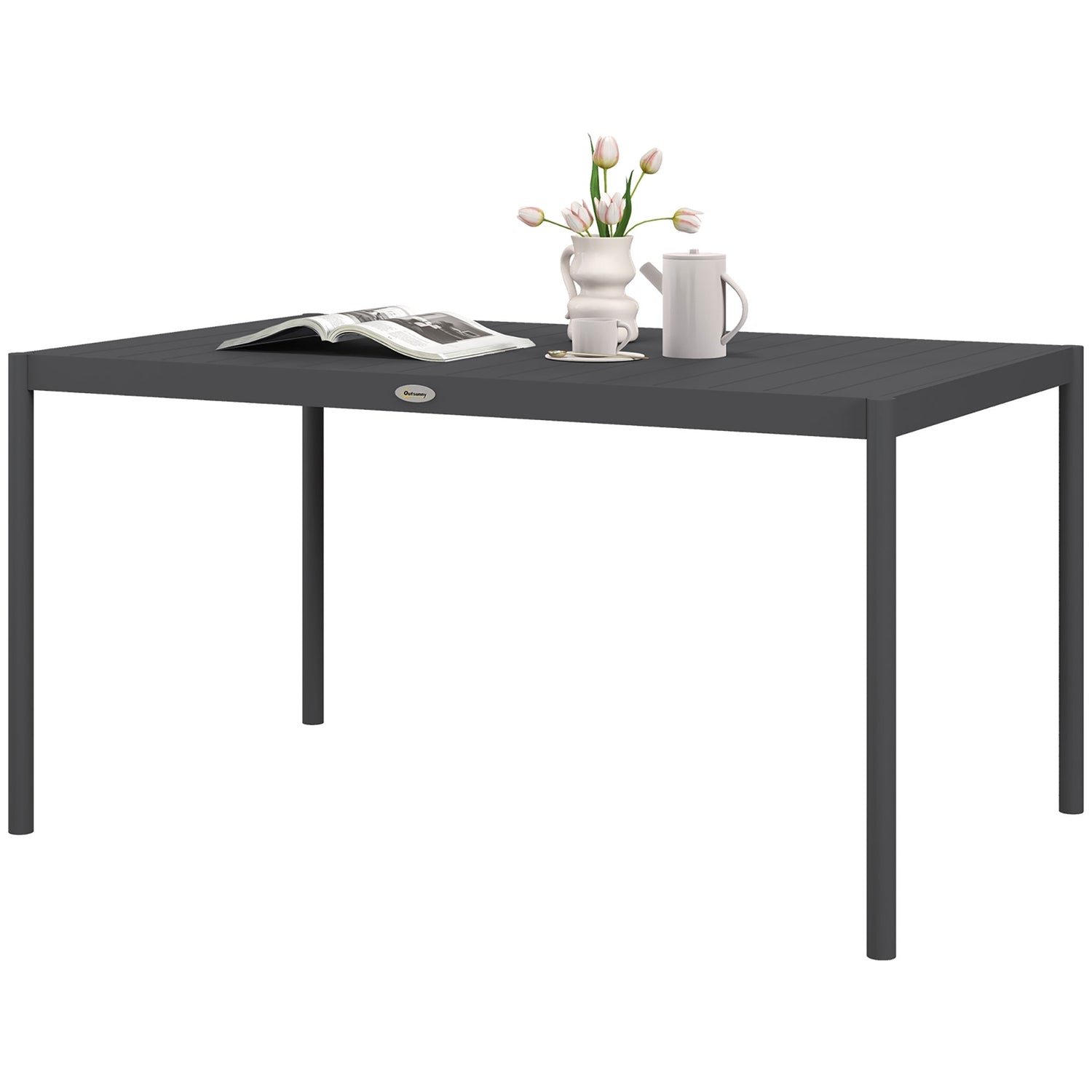 Uteplatsmatbord i aluminium för 6, mörkgrå, 145x90x74 cm
