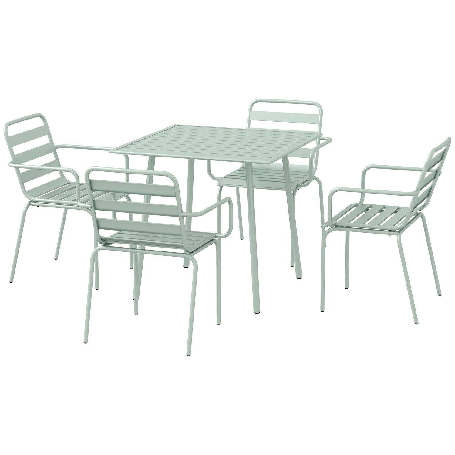 Uteserveringsset – 5-delat stålbord och stolar, grönt