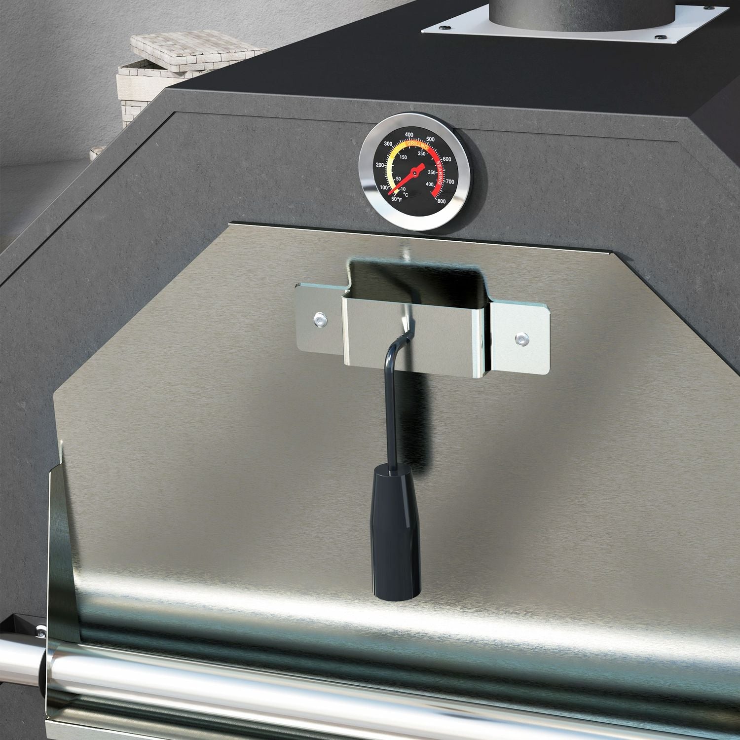 Utomhus 2-i-1 pizzaugn & grill med sten och hjul