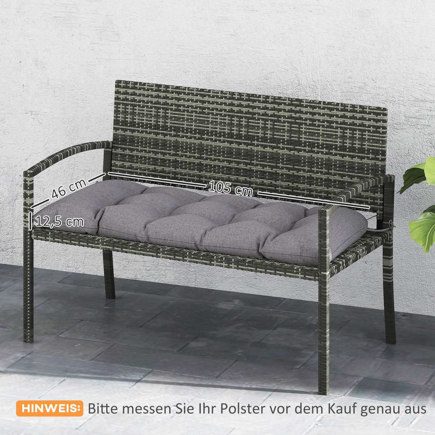 Utomhusbänkskudde 105 x 46 cm, Vattenavvisande, Grå