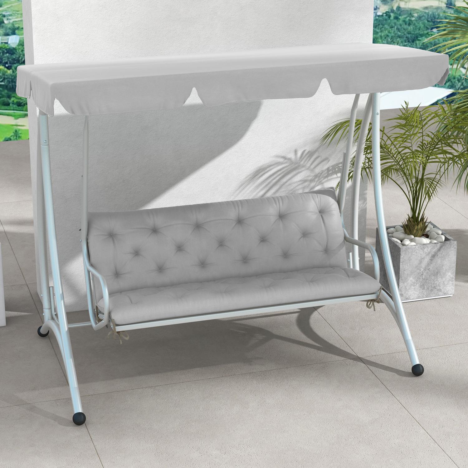 Utomhusbänkskudde, 3-sits, ljusgrå, 150x98x8 cm
