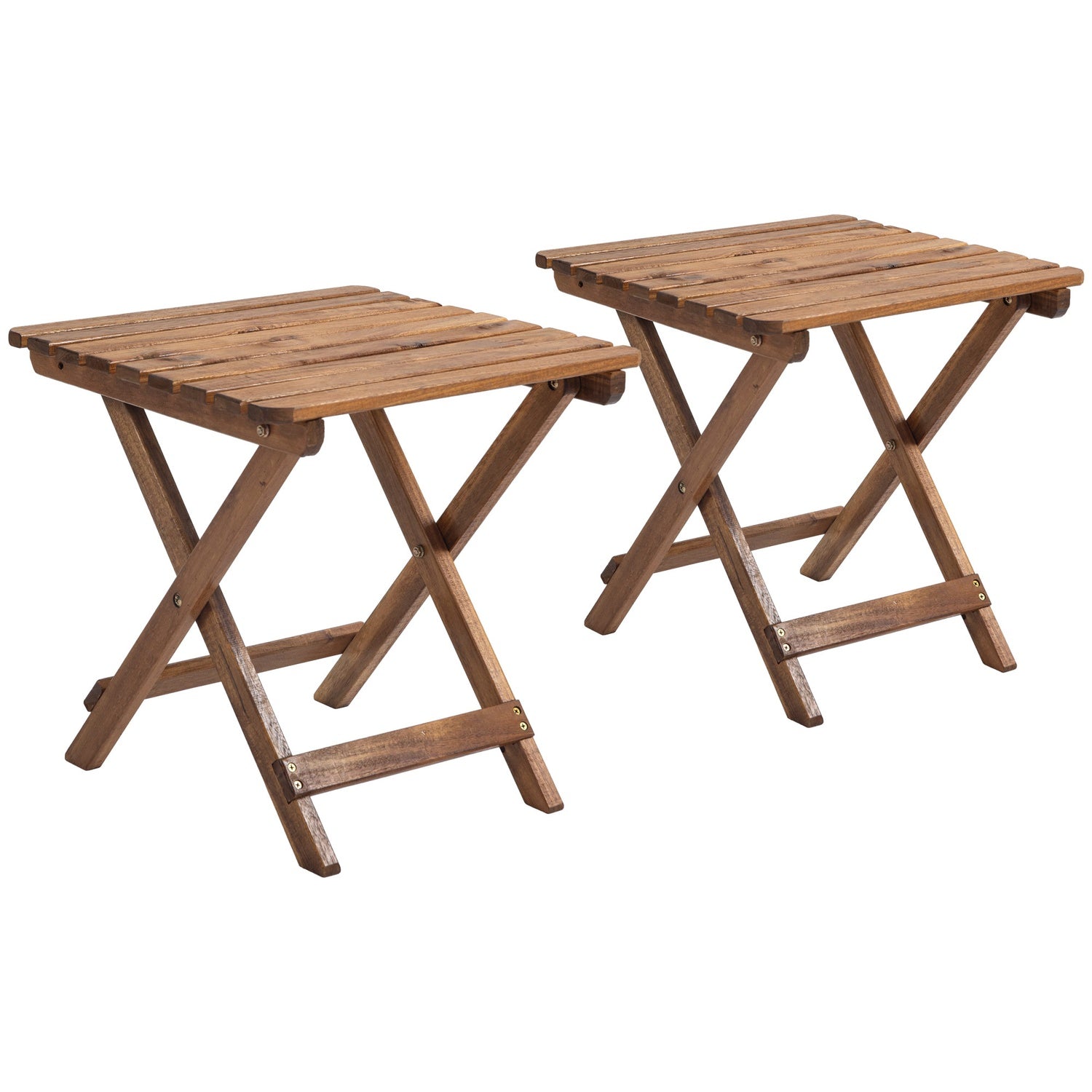 Utomhusfällbara sidobord i teak, Set om 2 – 45x45x45 cm