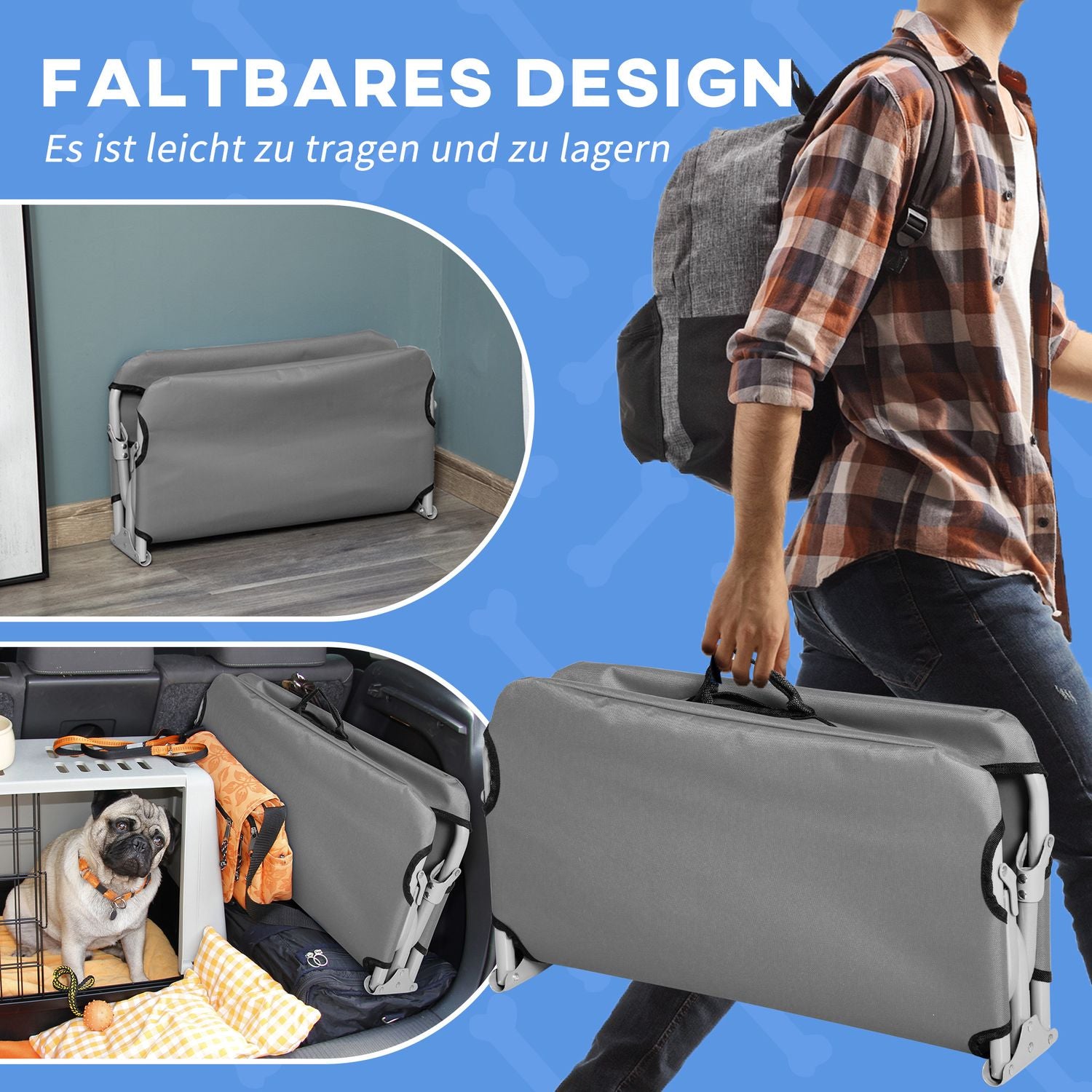 Utomhus förhöjd hundsäng, grå Oxford, för små hundar