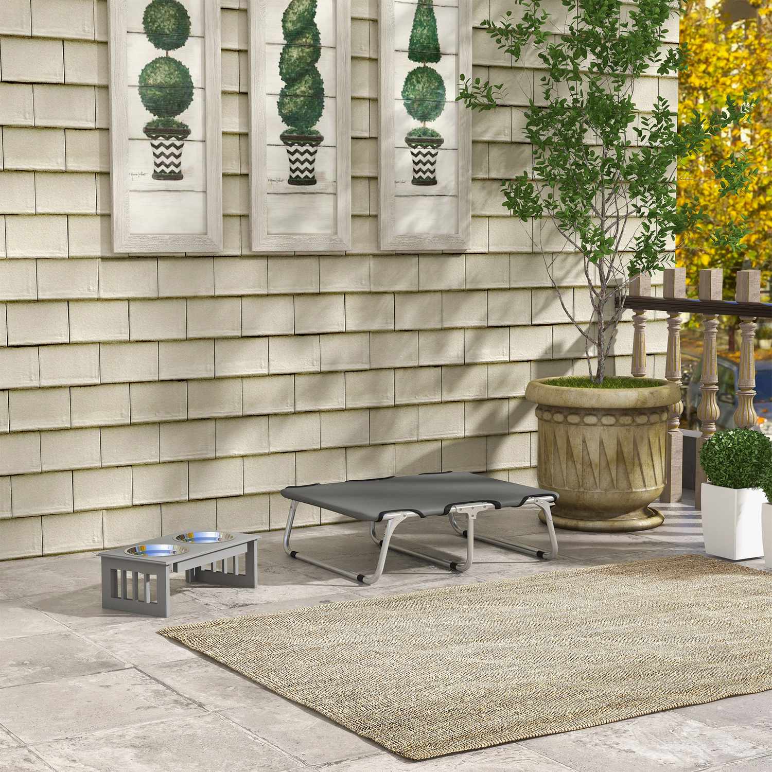 Utomhus förhöjd hundsäng, grå Oxford, för små hundar