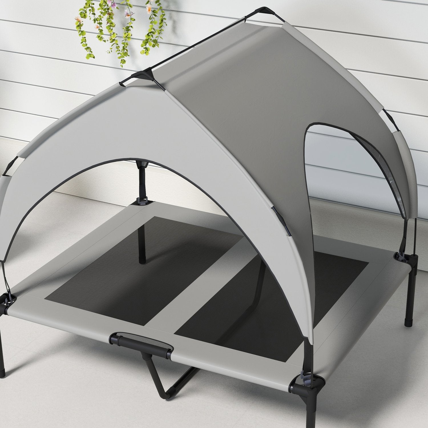 Utomhus förhöjd hundsäng med andningsbar baldakin, stor