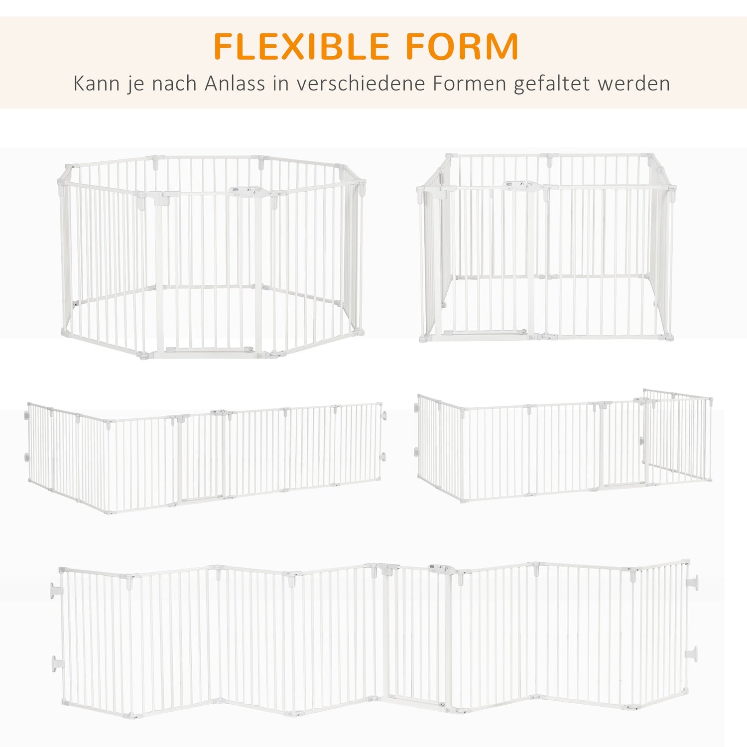 Utomhushundlekhage med dörr – hopfällbar, 8 paneler, vit