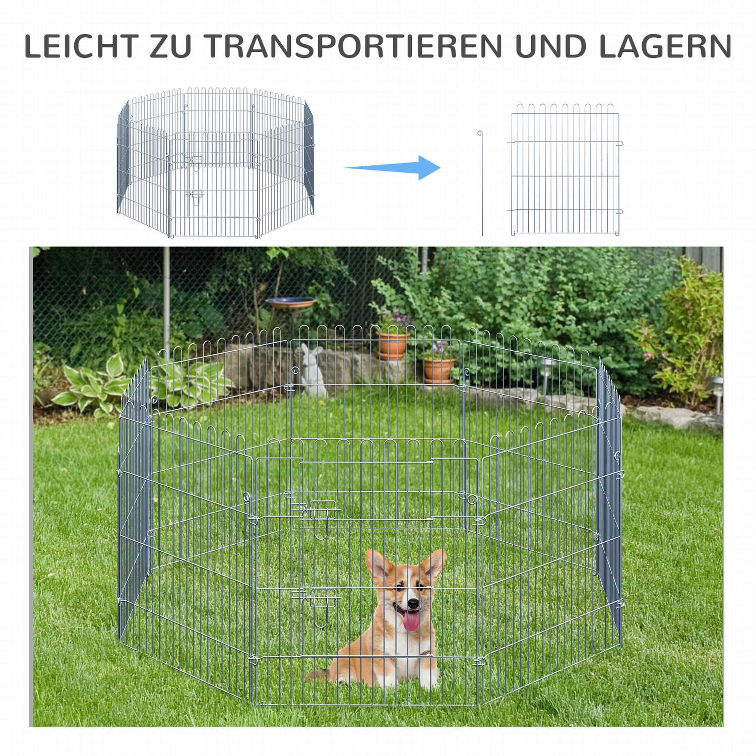 Valphölje utomhus, 8-panels lekhage, säker och stabil