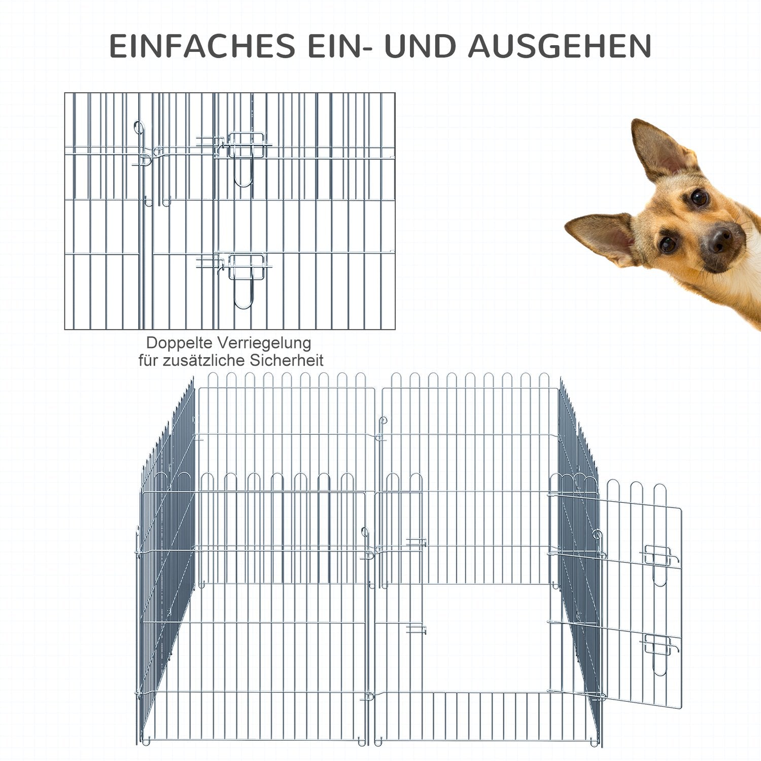 Valphölje utomhus, 8-panels lekhage, säker och stabil