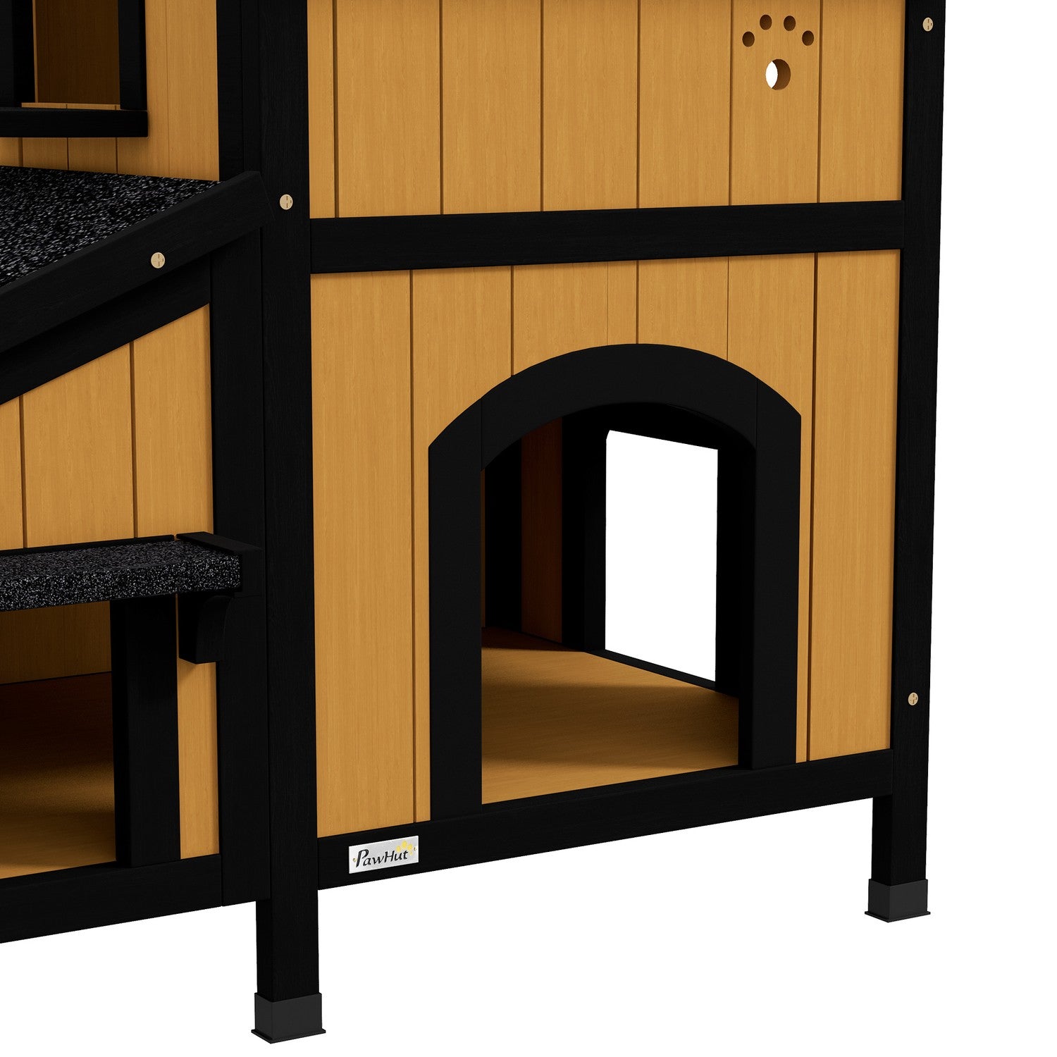 Utomhus katthus i trä, 2-vånings, asfalttak, gul