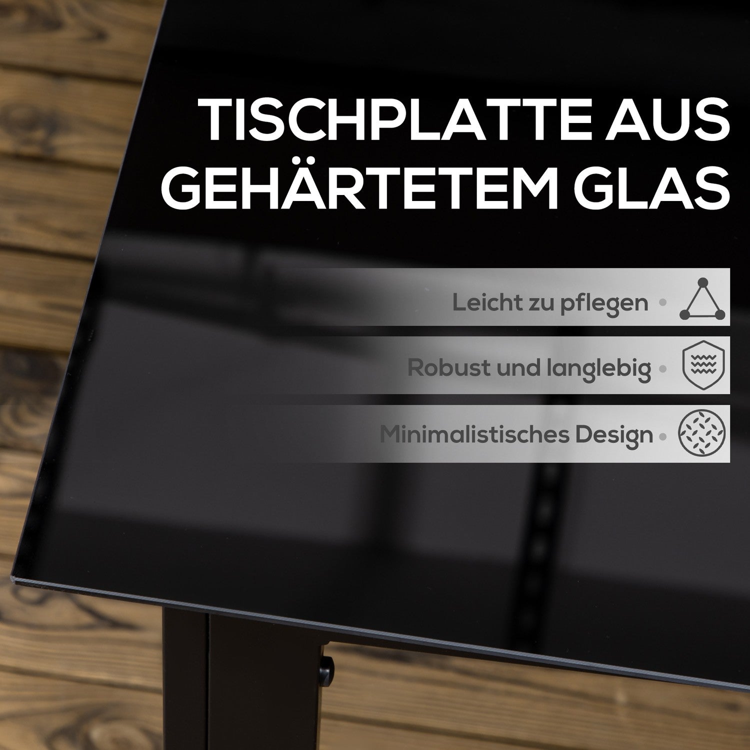 Utomhusmatbord i aluminium för 6, Glasskiva, Svart