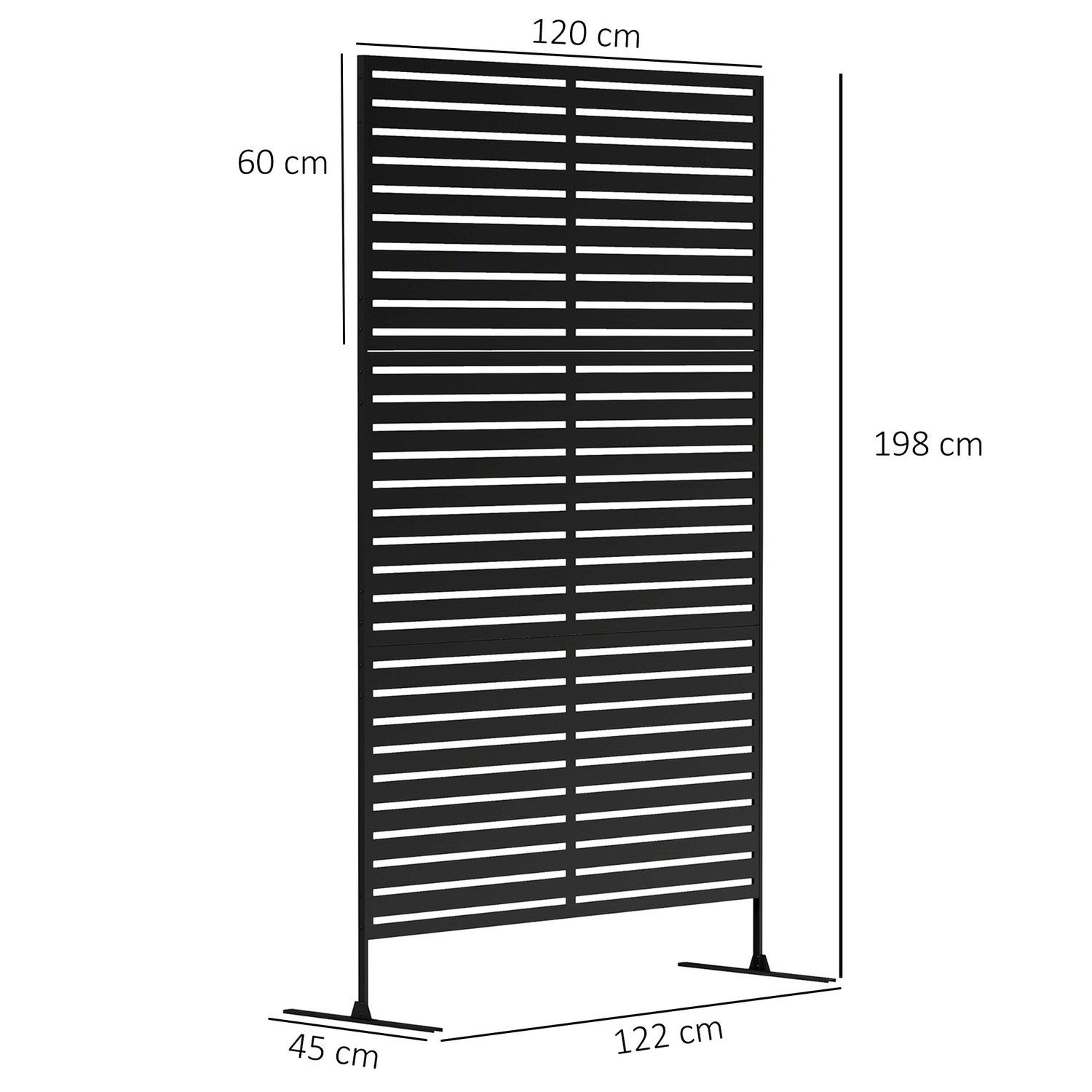 Utomhusskyddsskärm, 3-panels rumsavdelare i stål, svart