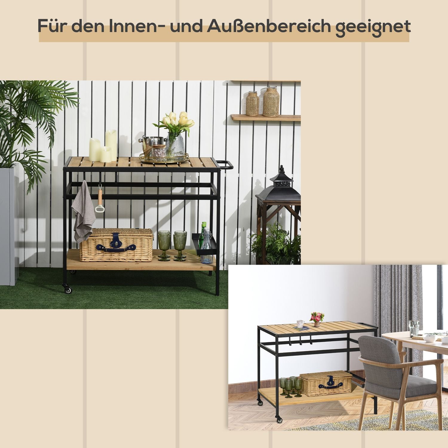 Utomhusvagn med hyllor och krokar – 107 x 65 x 80 cm