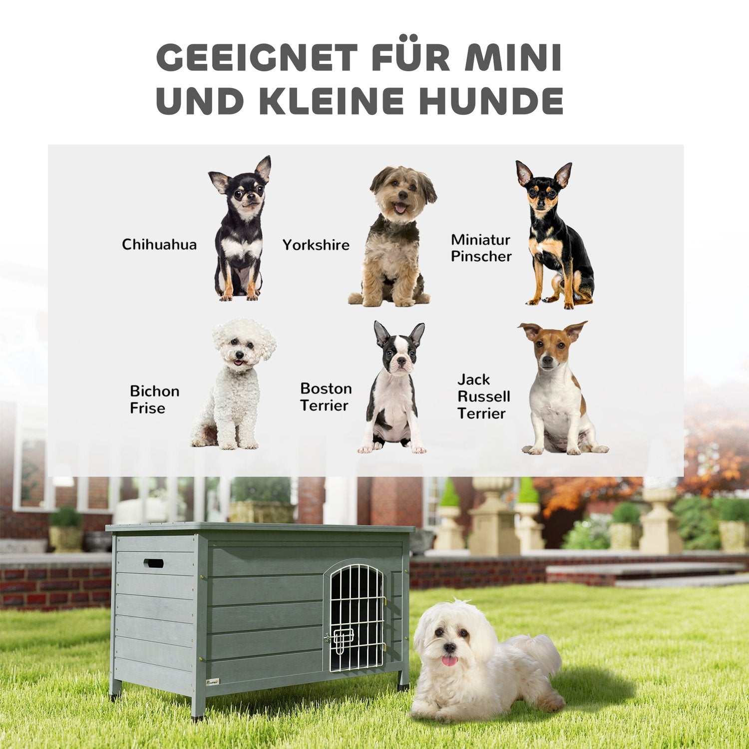 Utomhus vattentät hundkoja med dörr, granträ, 80x55x53,5 cm