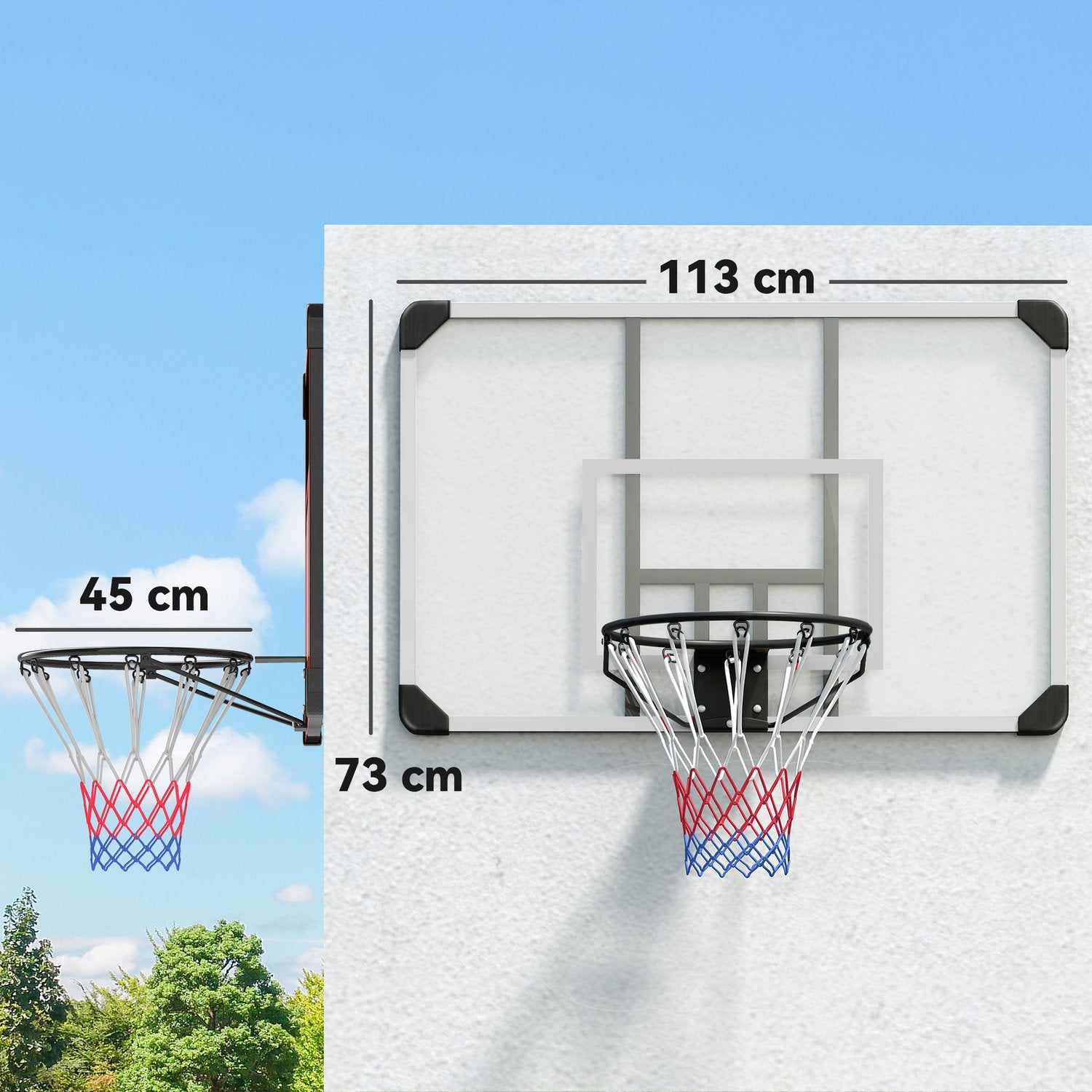 Utomhus väggmonterad basketbåge med ståltavla
