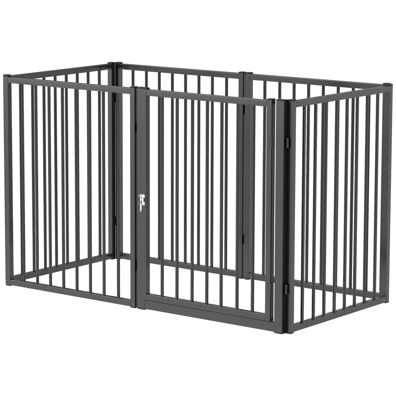 Valplekhage med dörr, svart stål, 6 paneler, 76 cm hög