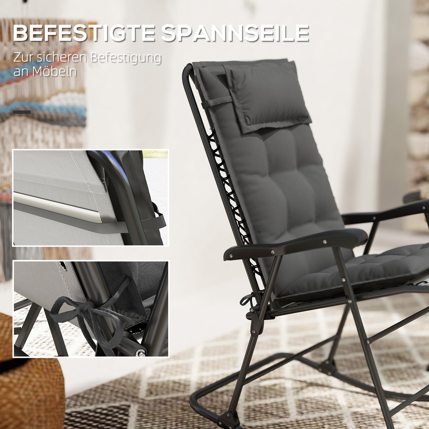 Vattenavvisande mörkgrå solstolsdynor – set om 2