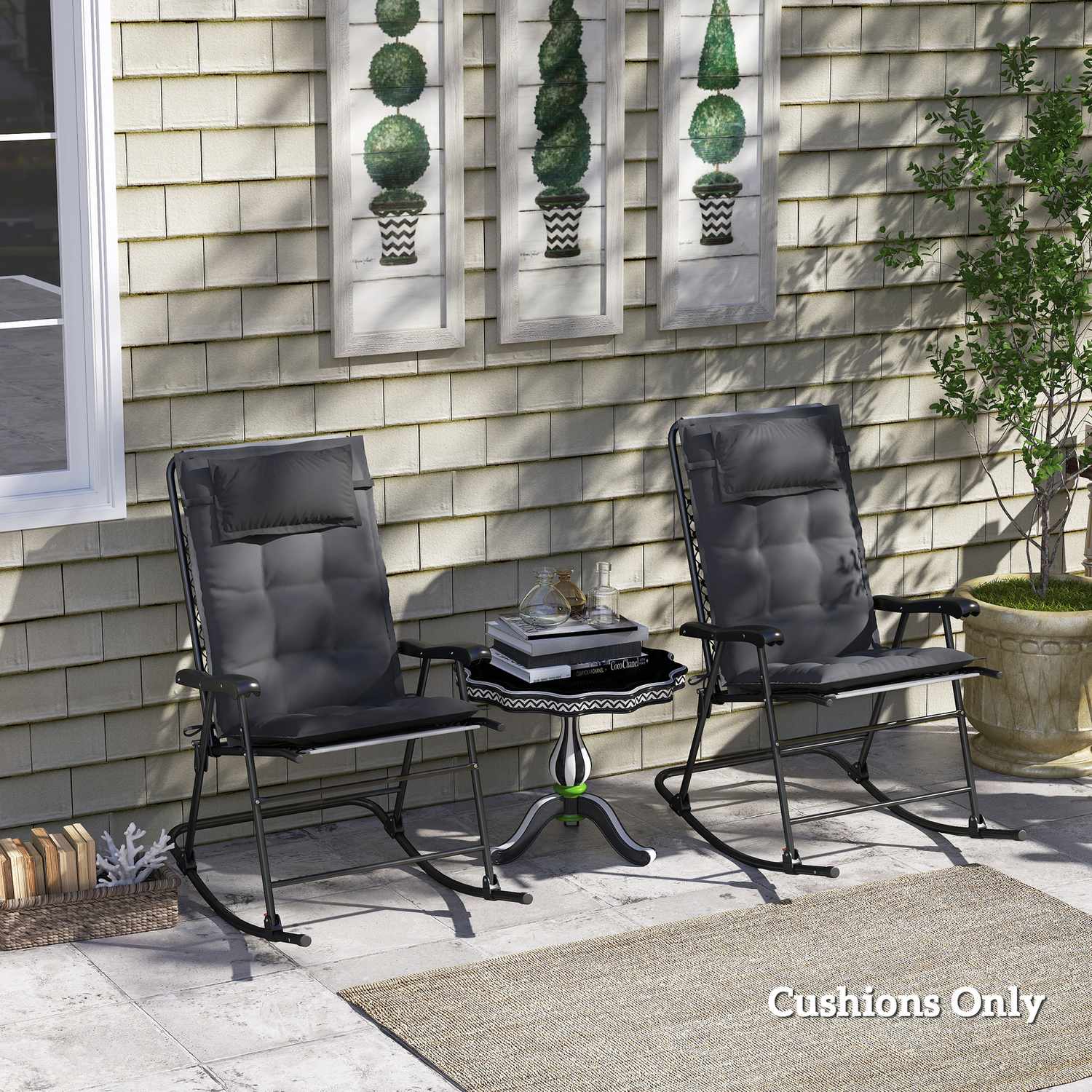 Vattenavvisande mörkgrå solstolsdynor – set om 2