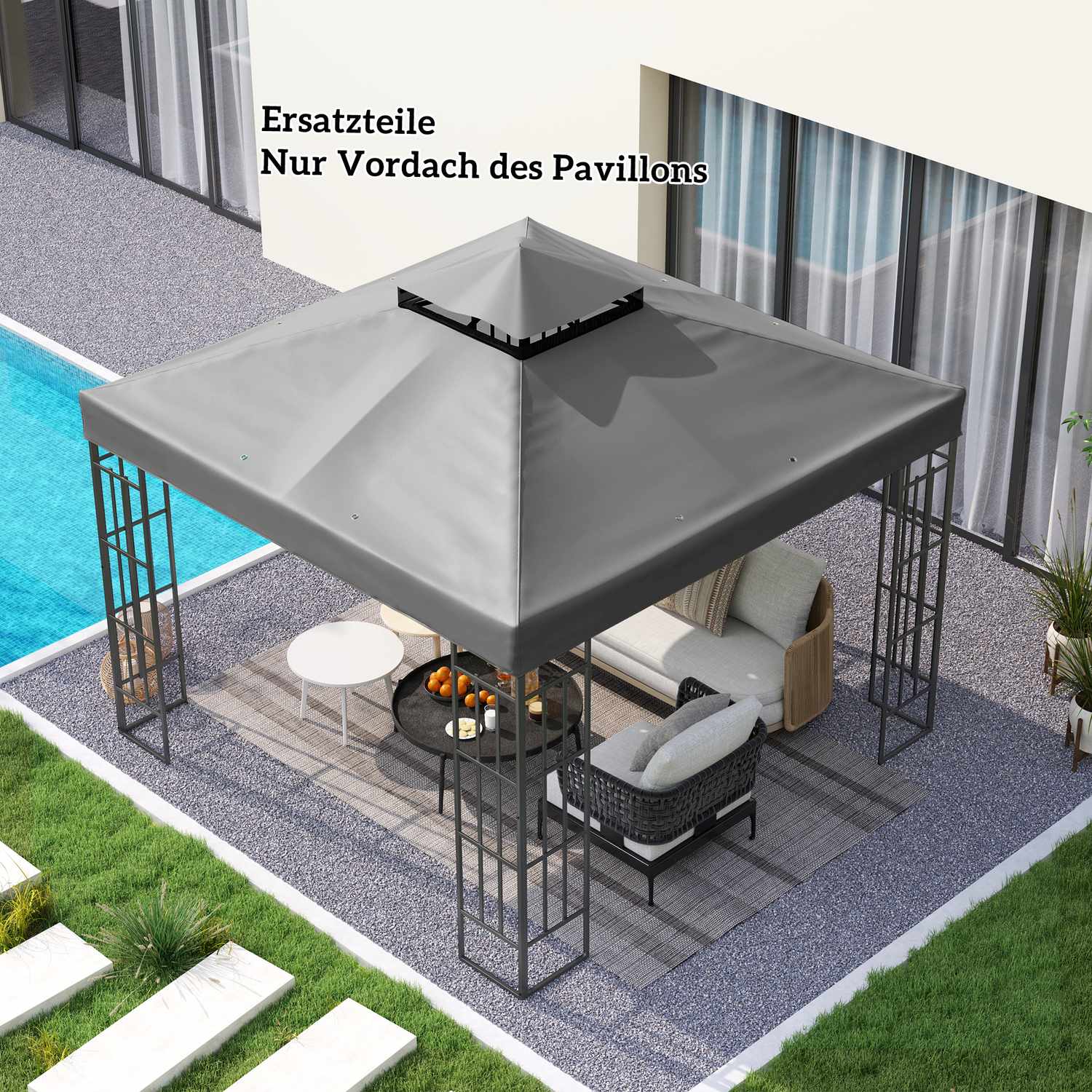 Vattentät 3x3m Gazebo takbyte - Oxford-tyg, mörkgrå