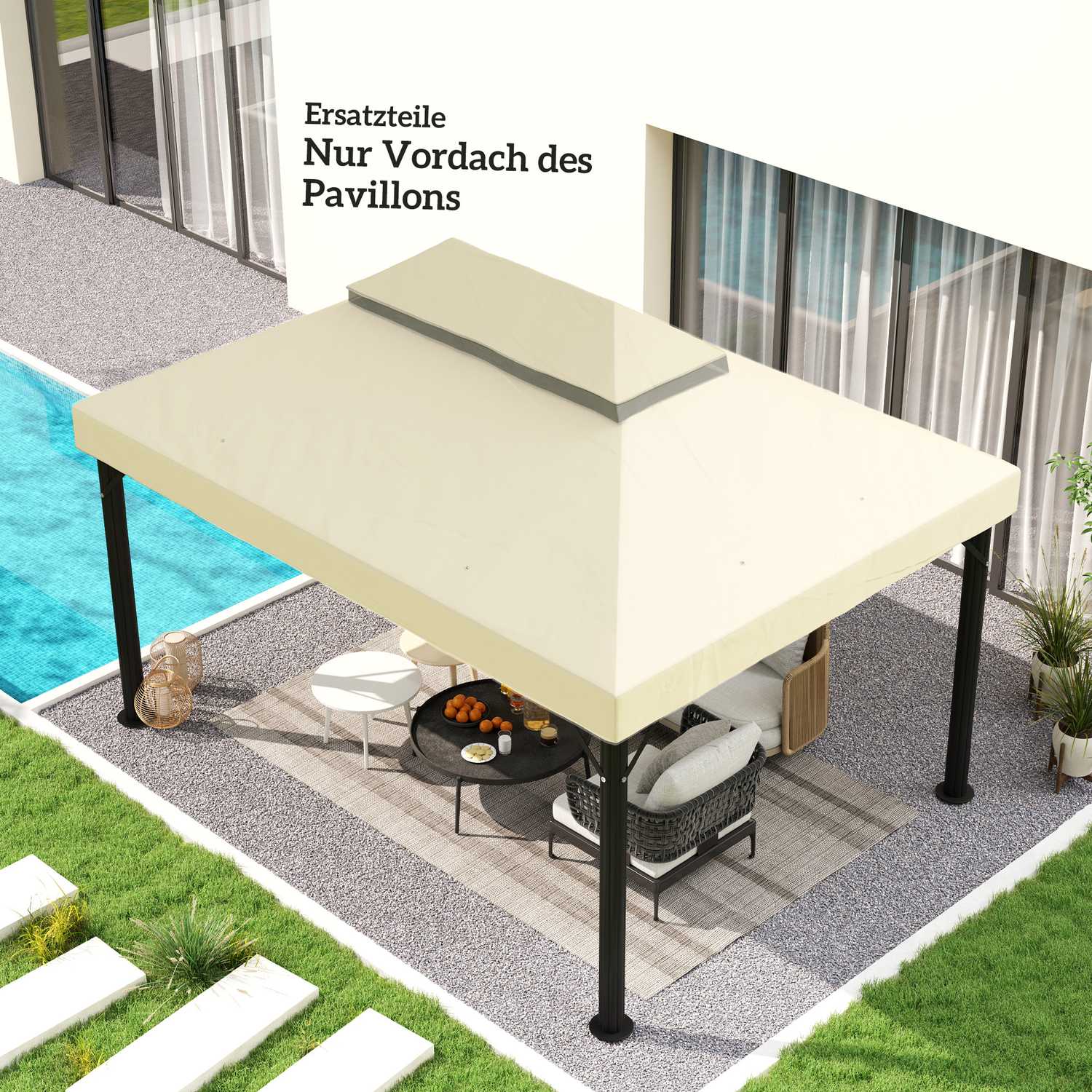 Vattentät Garden Gazebo Takbyte 3 x 4 m, Krämvit