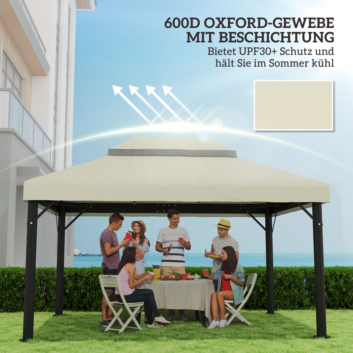 Vattentät Garden Gazebo Takbyte 3 x 4 m, Krämvit