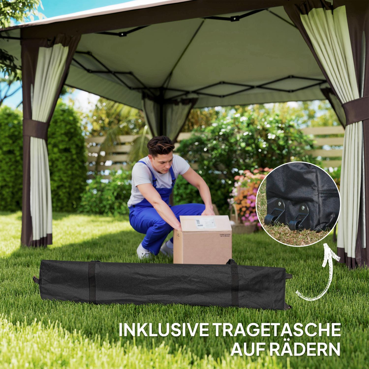 Vattentätt 4x4 m popup-lusthus med nätväggar och UV-skydd