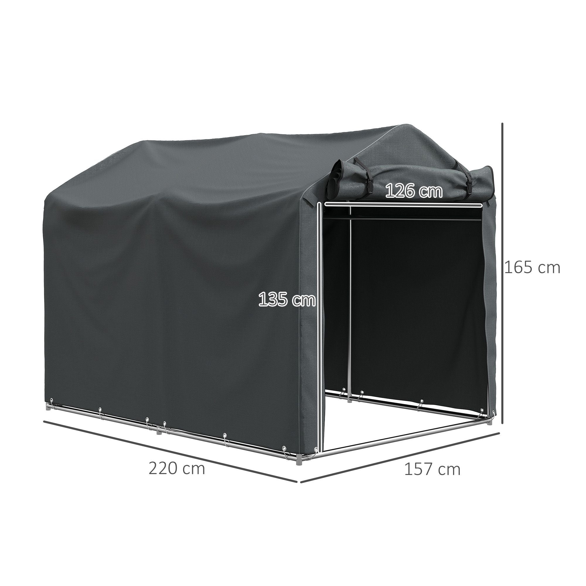 Vattentätt förvaringstält för utomhusbruk, mörkgrått, 220 x 157 x 165 cm