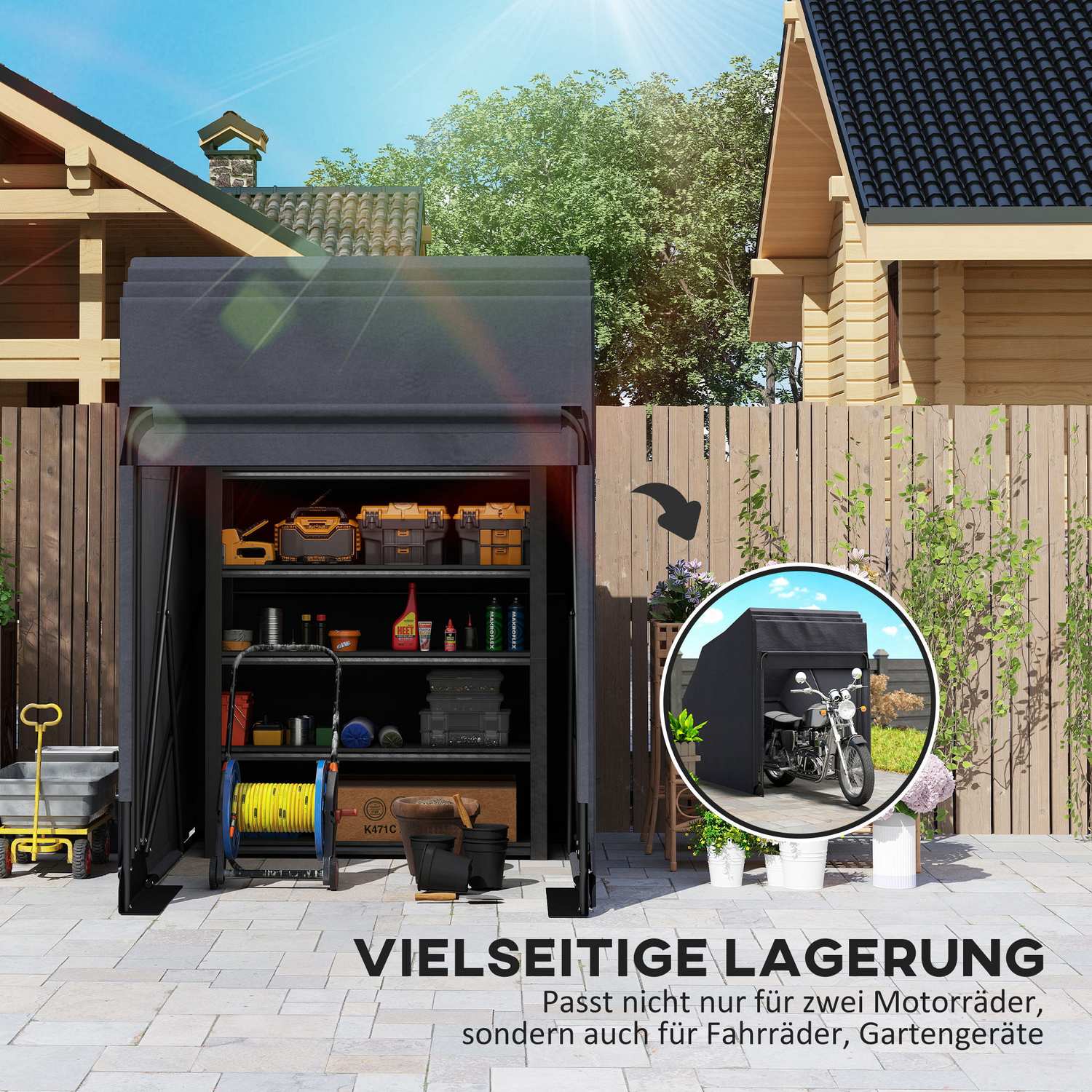 Vattentätt motorcykelskydd, vikbart Oxfordtyg 345cm