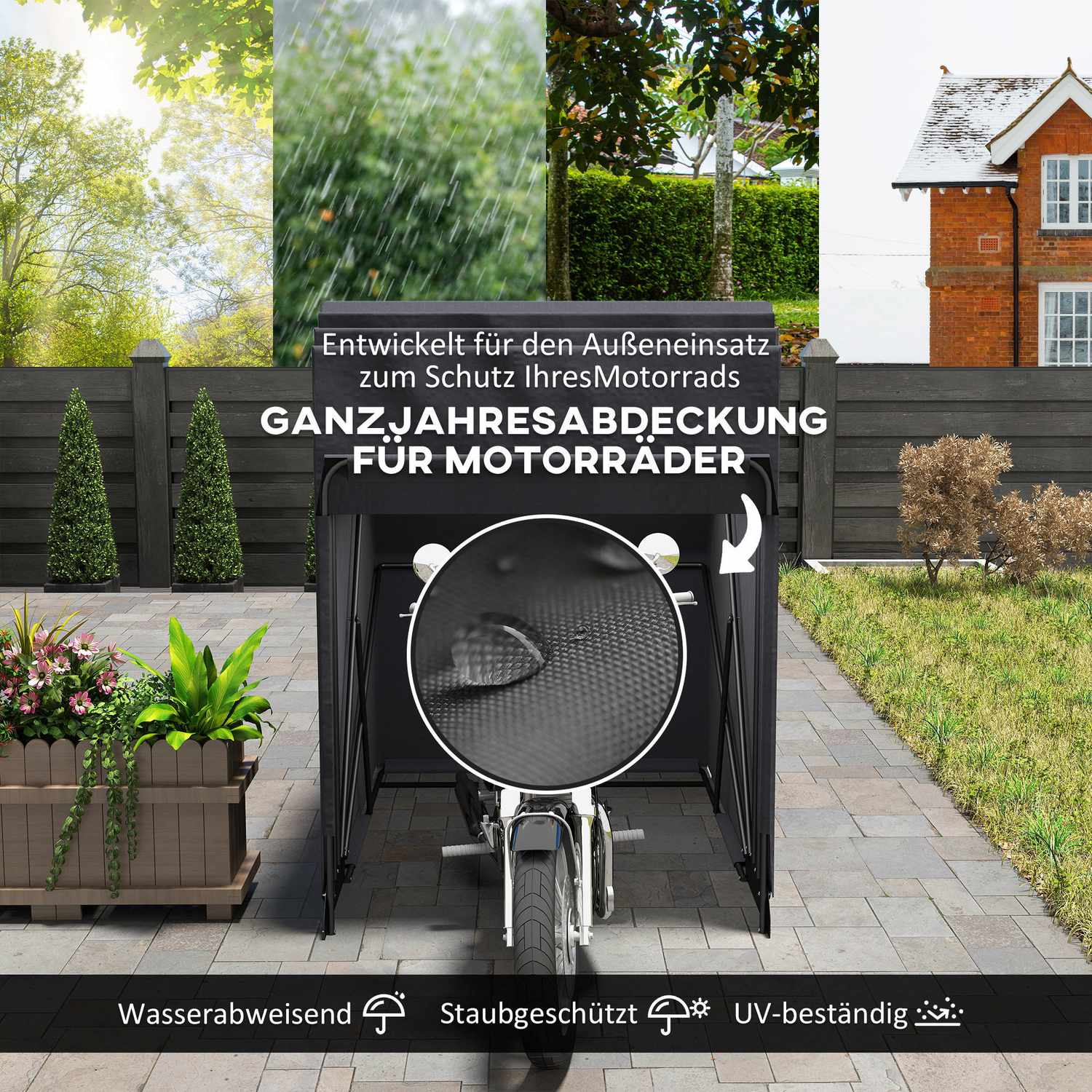 Vattentätt motorcykelskydd, vikbart Oxfordtyg 345cm