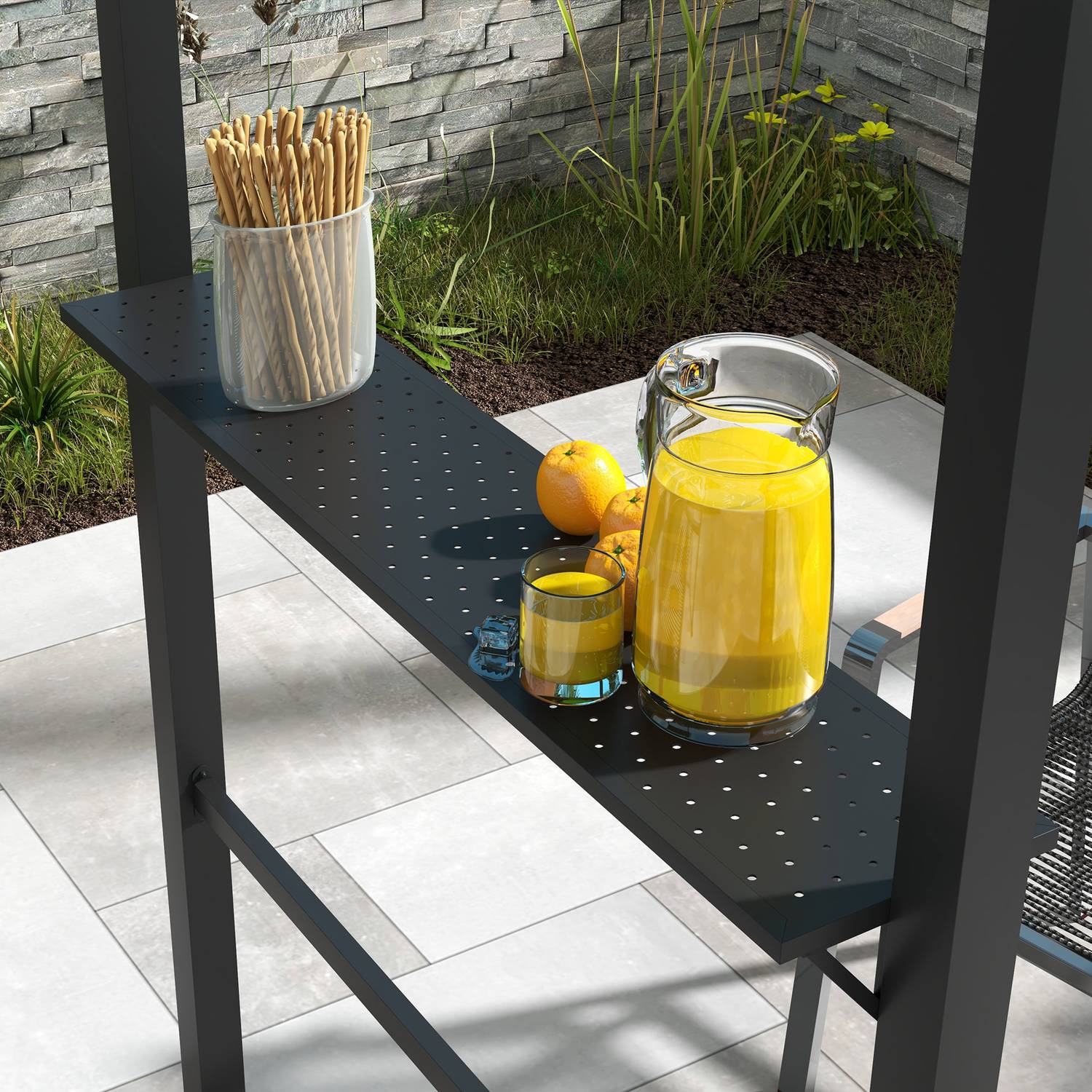 Väderbeständig BBQ Grill Gazebo – Khaki, stål, sidohyllor