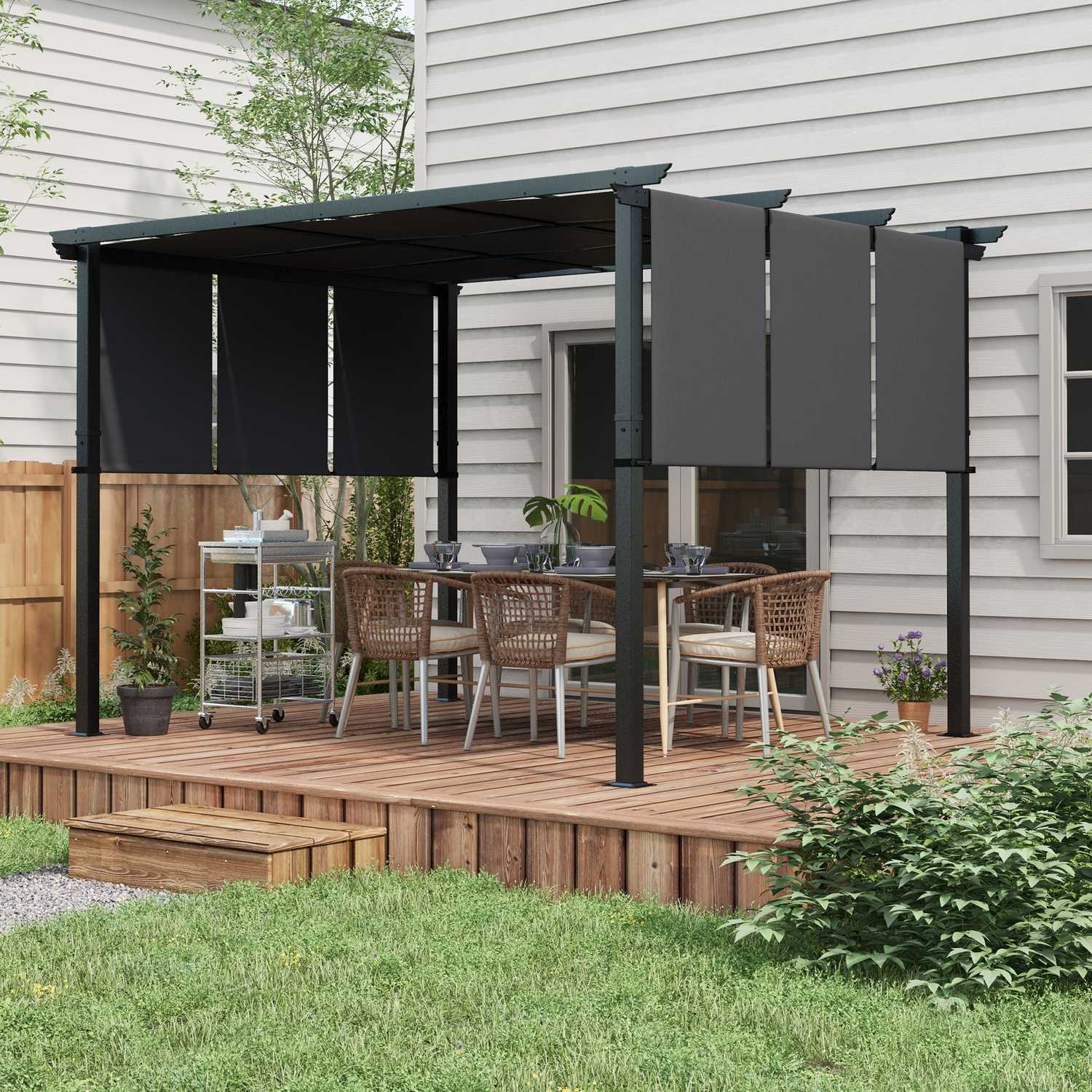 Väderbeständig Gazebo Pergola 3,5x3m – Mörkgrå altantak