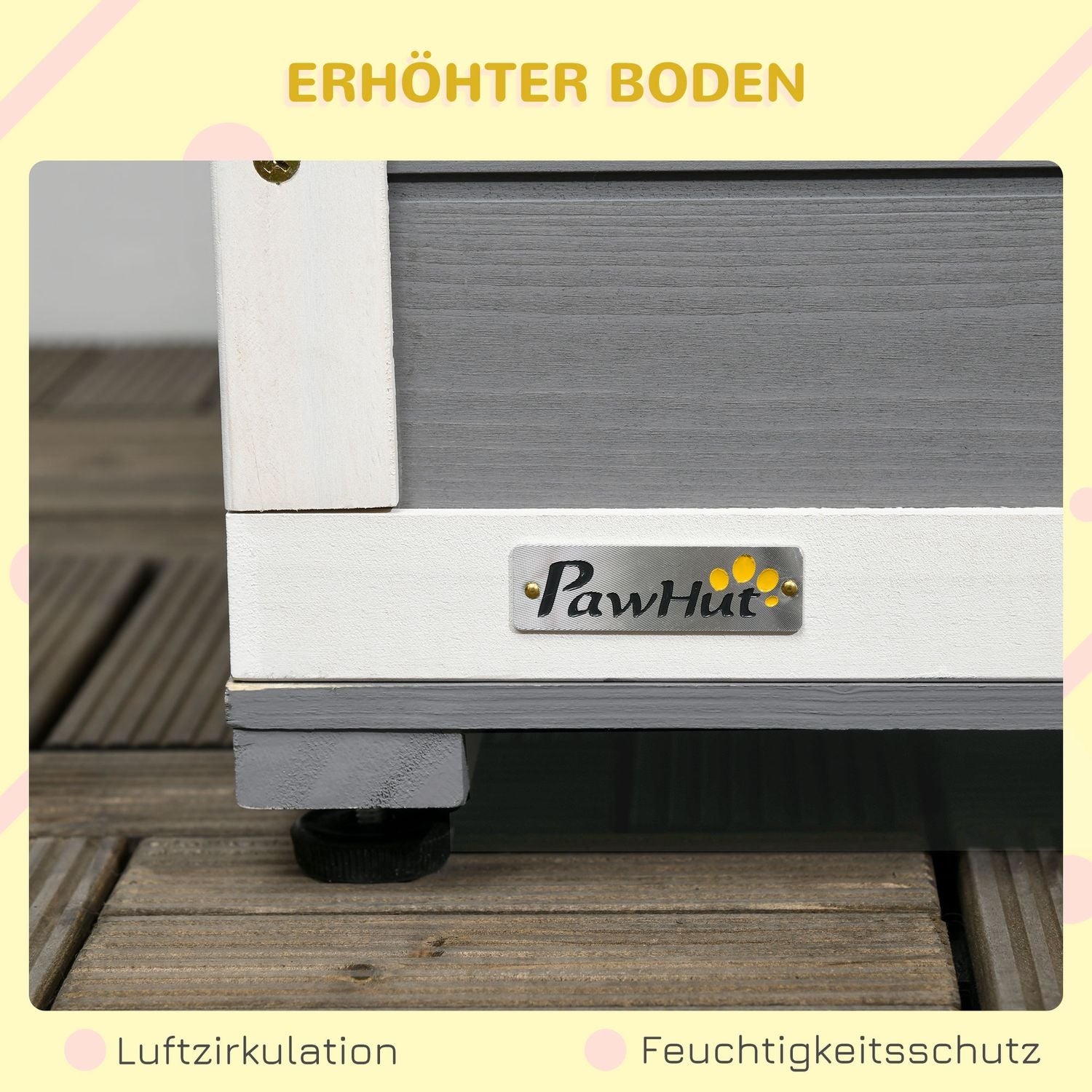 Väderbeständig Gran Wood Dog House med terrass och skålar